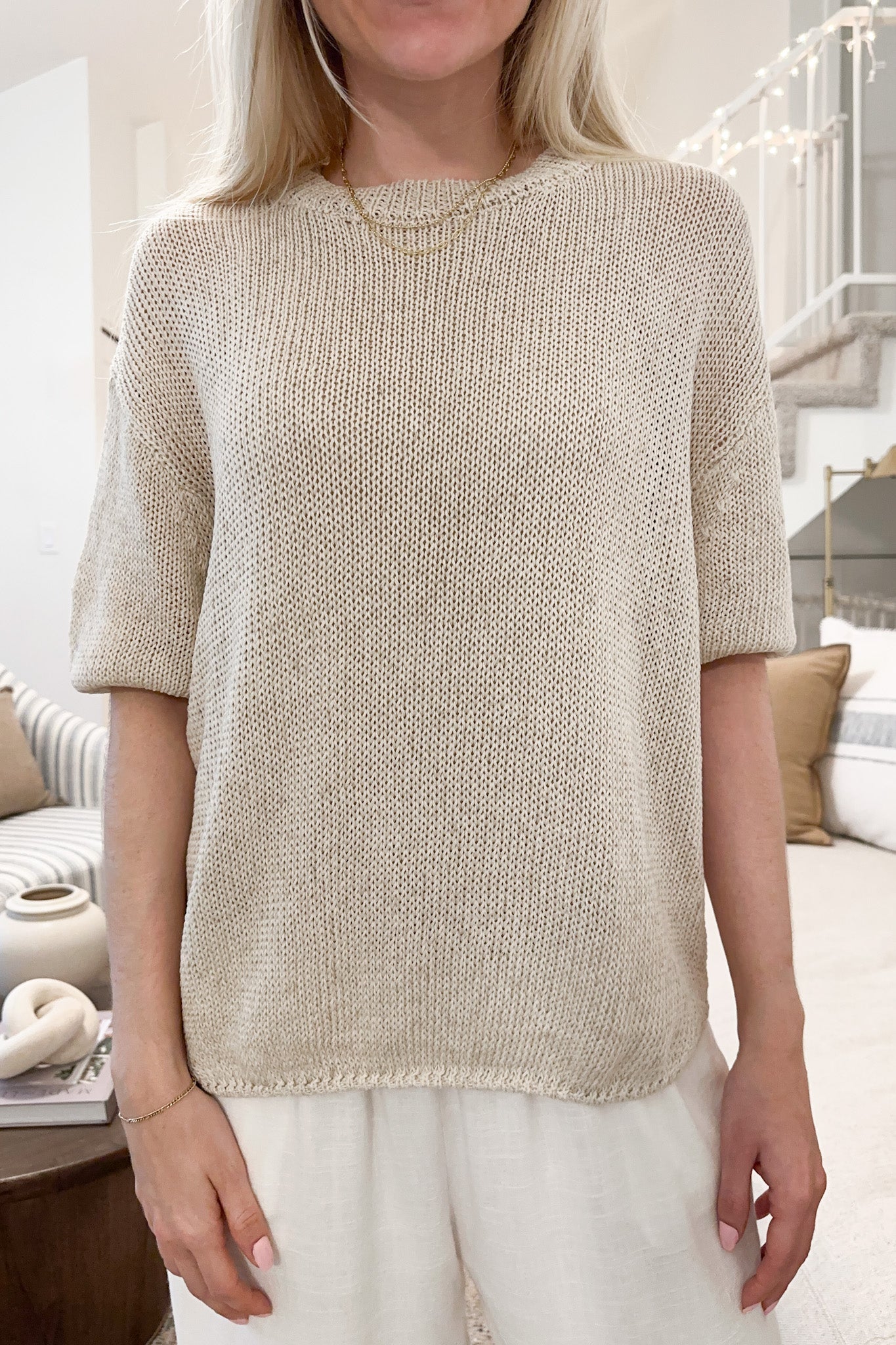 Salty Air Lightweight Sweater Top - Neutral Ground