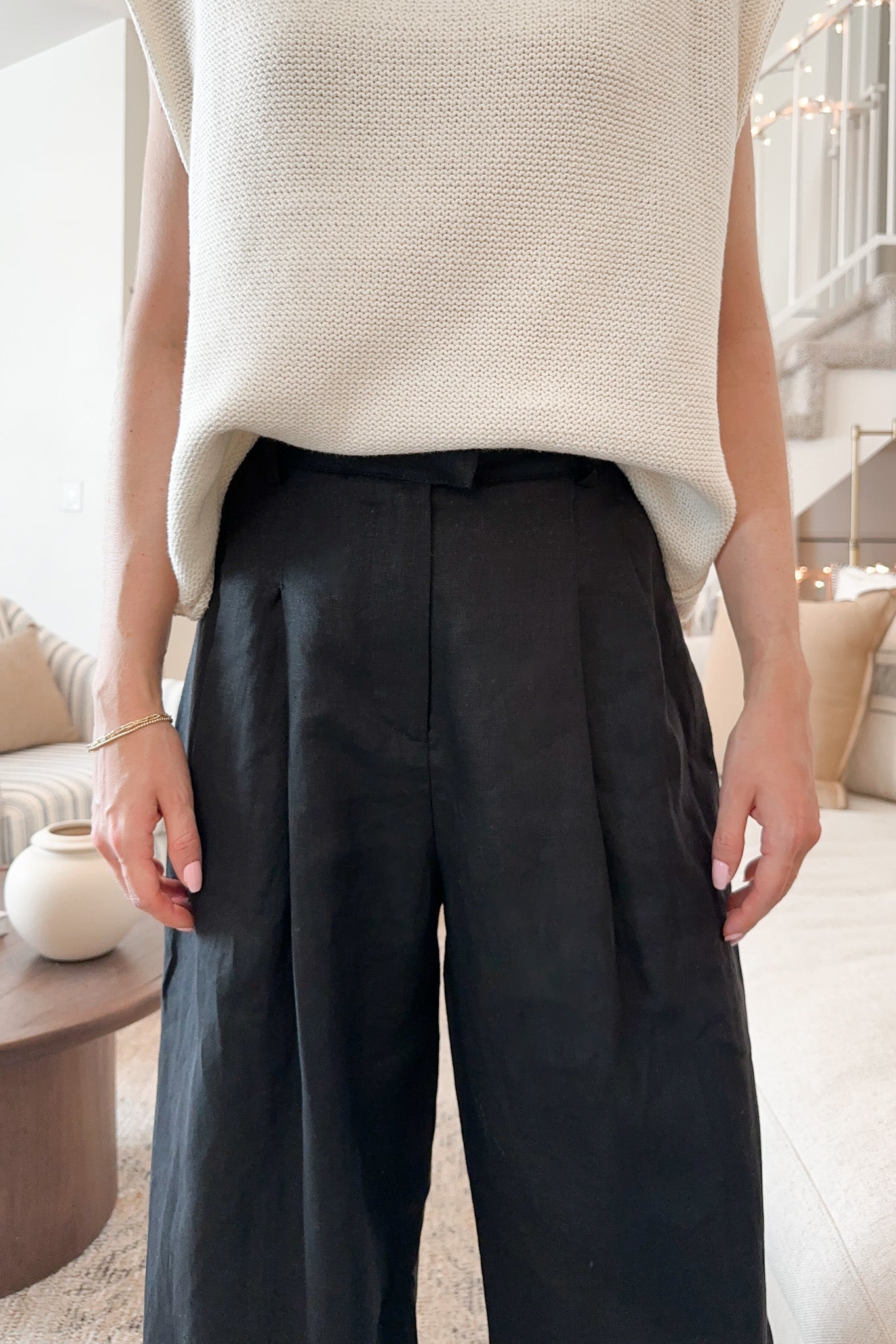 Santorini 100% Linen Trousers in Black - Neutral Ground