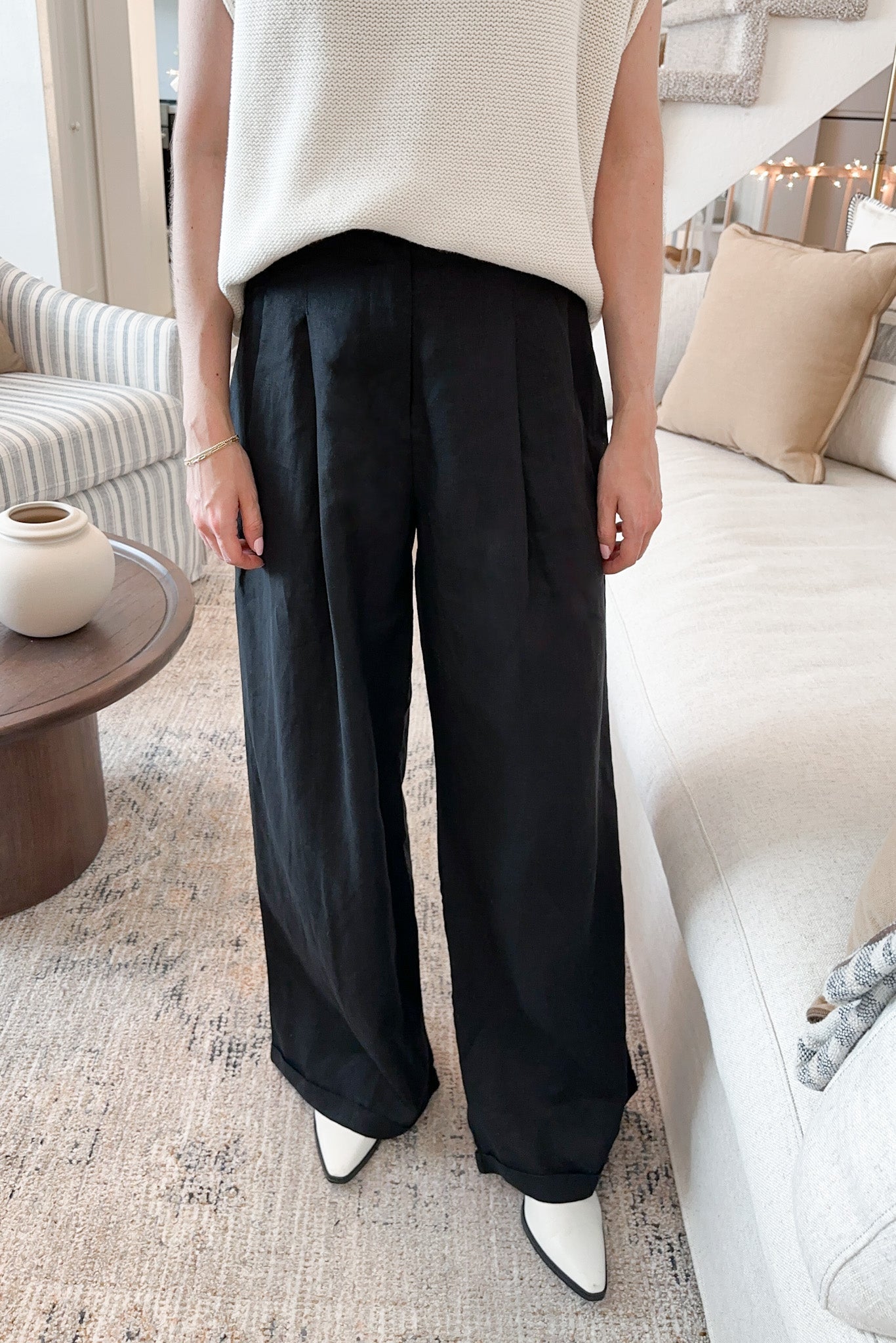 Santorini 100% Linen Trousers in Black - Neutral Ground