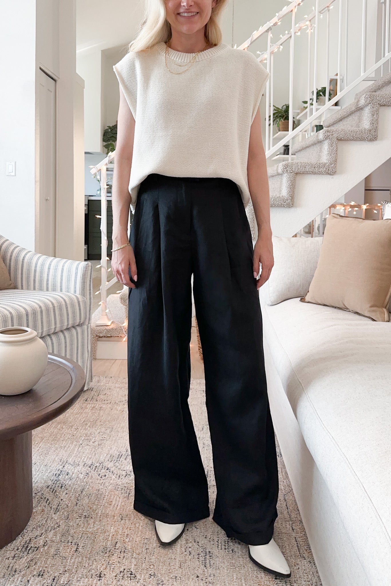 Santorini 100% Linen Trousers in Black - Neutral Ground