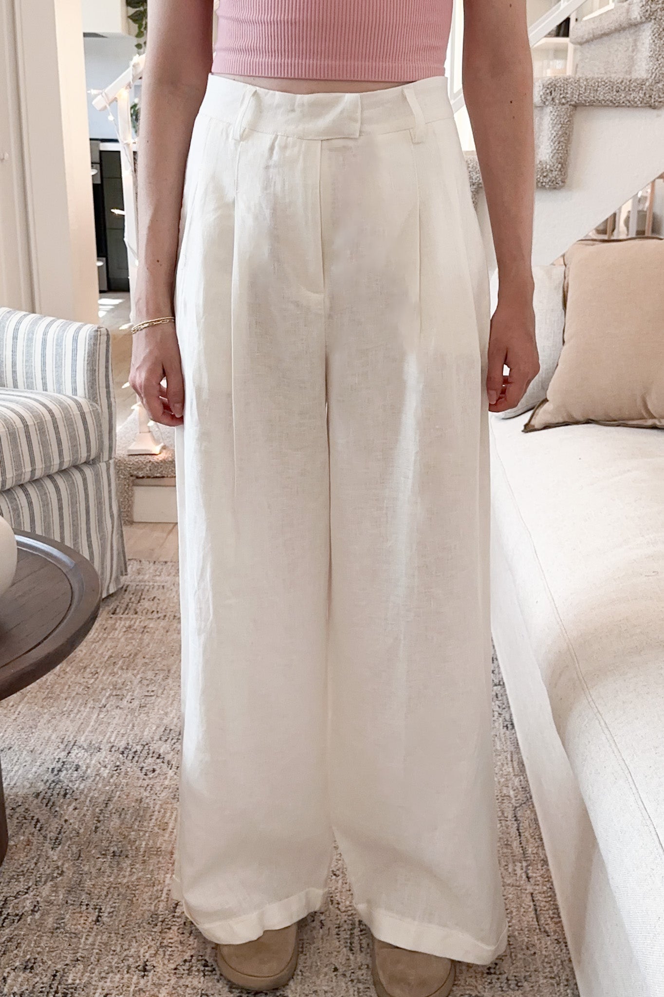 Santorini 100% Linen Trousers in White - Neutral Ground