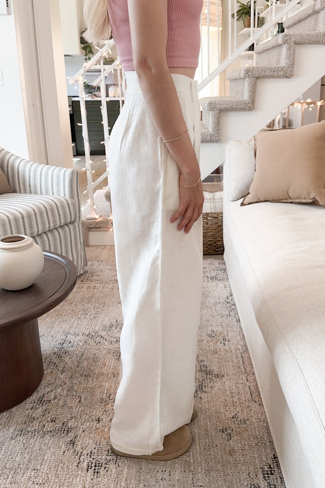 Santorini 100% Linen Trousers in White - Neutral Ground