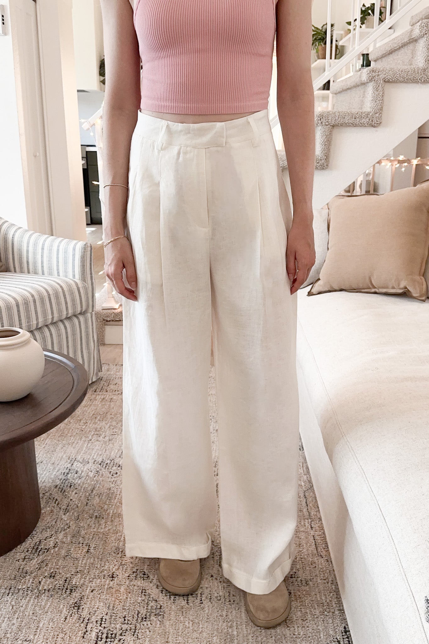 Santorini 100% Linen Trousers in White - Neutral Ground