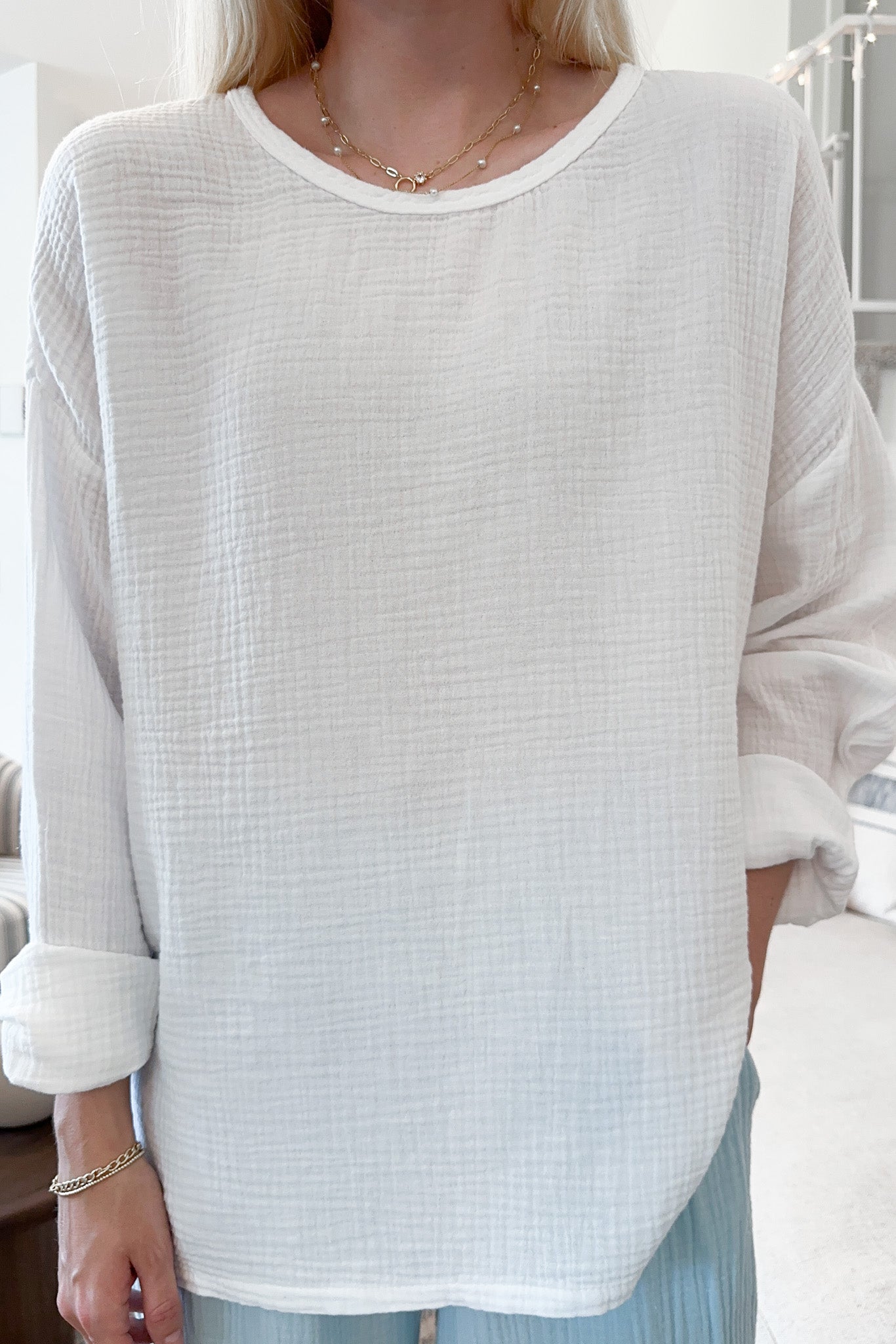 Saturdays Long Sleeve Cotton Blouse in Coconut - Neutral Ground