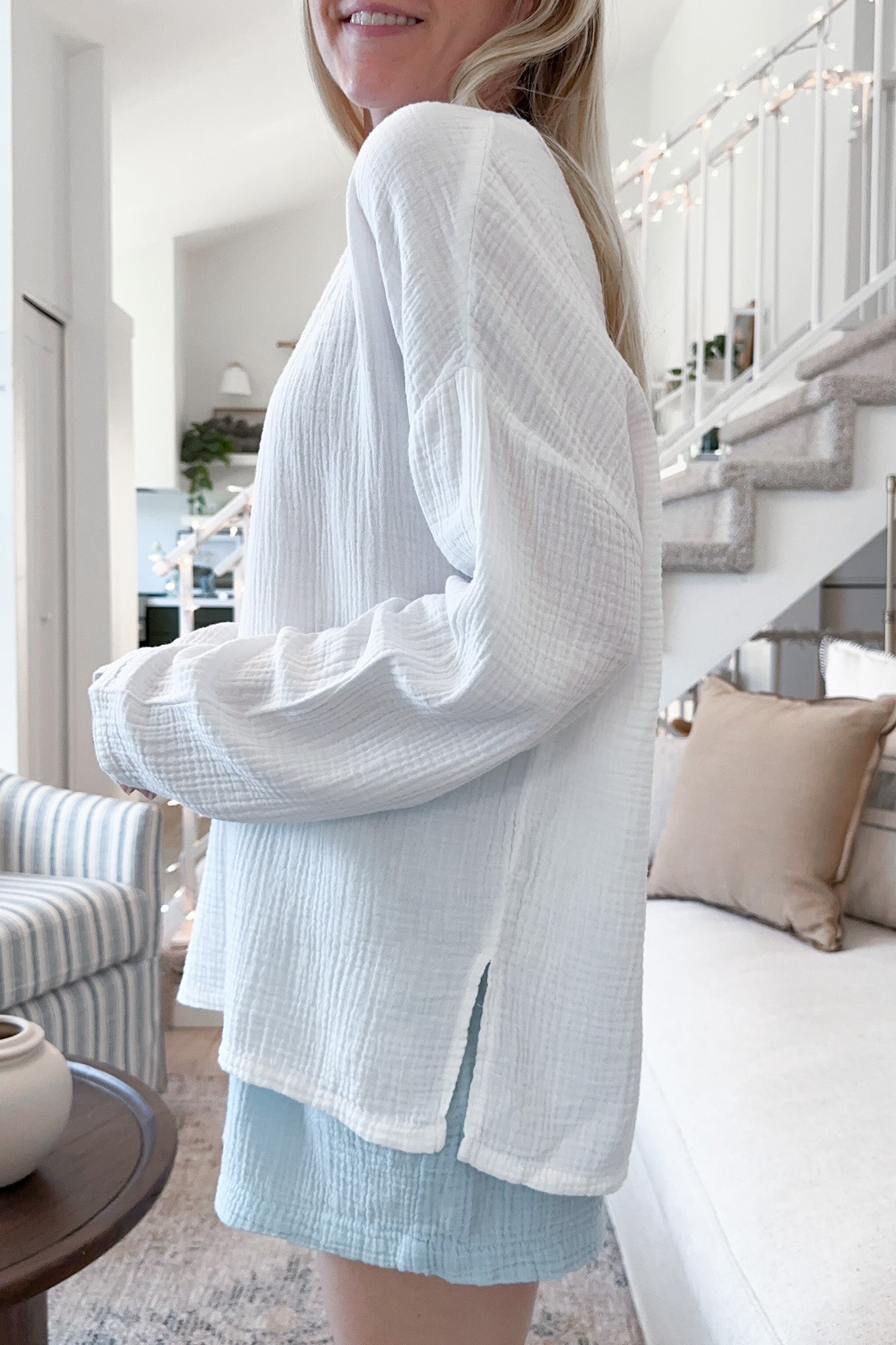 Saturdays Long Sleeve Cotton Blouse in Coconut - Neutral Ground