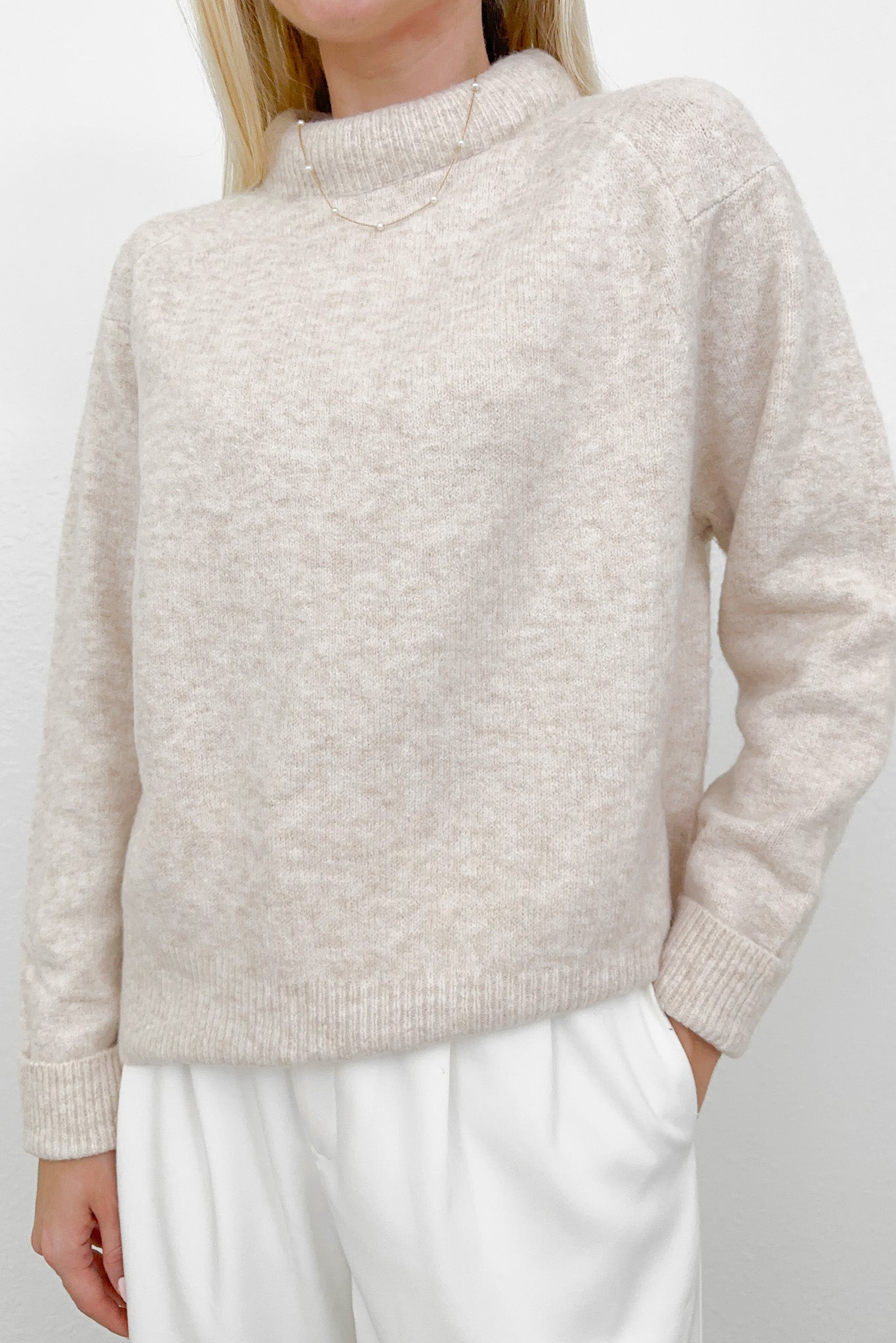 Scarlett Padded Neckline Sweater - Neutral Ground