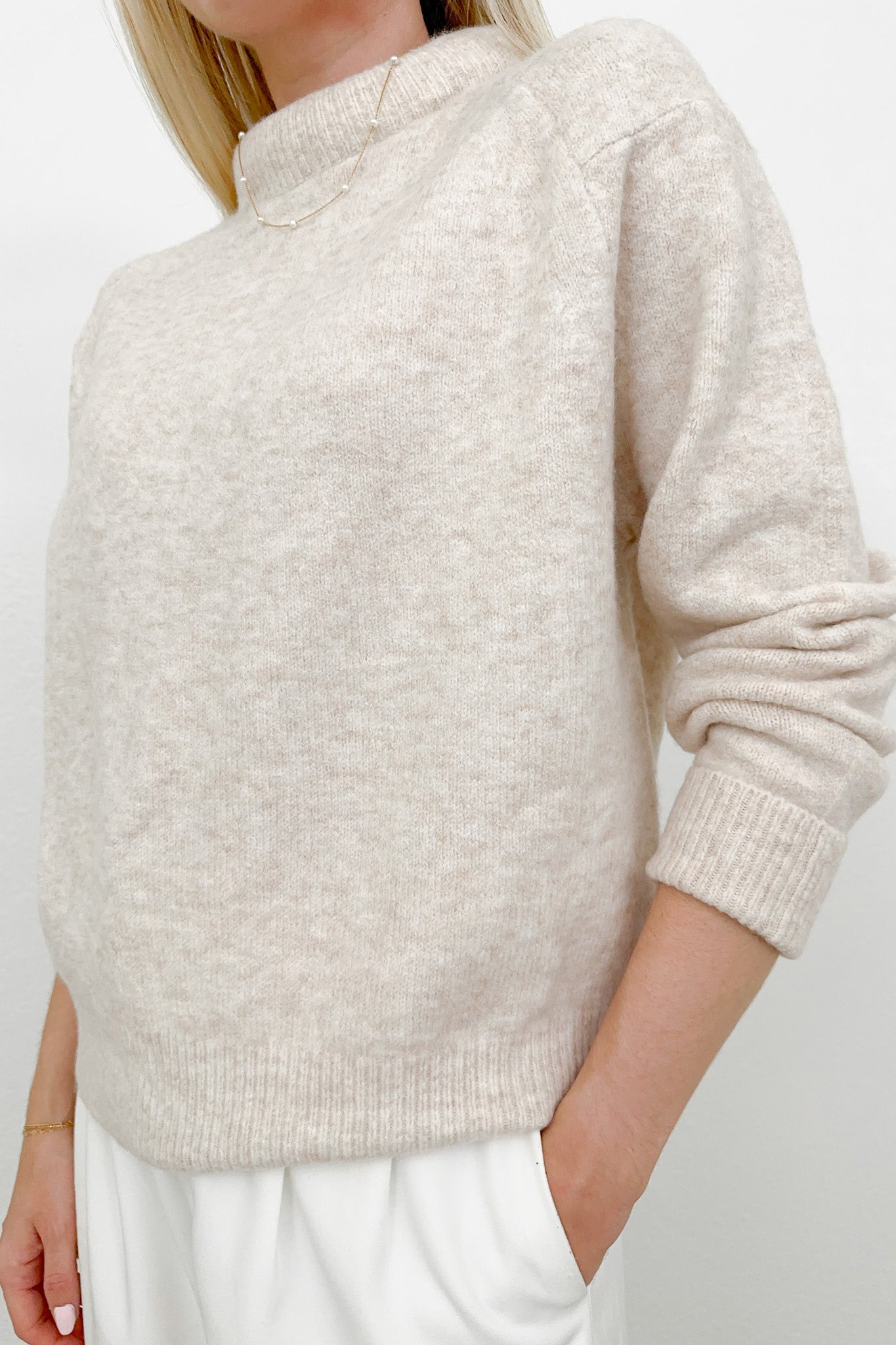 Scarlett Padded Neckline Sweater - Neutral Ground