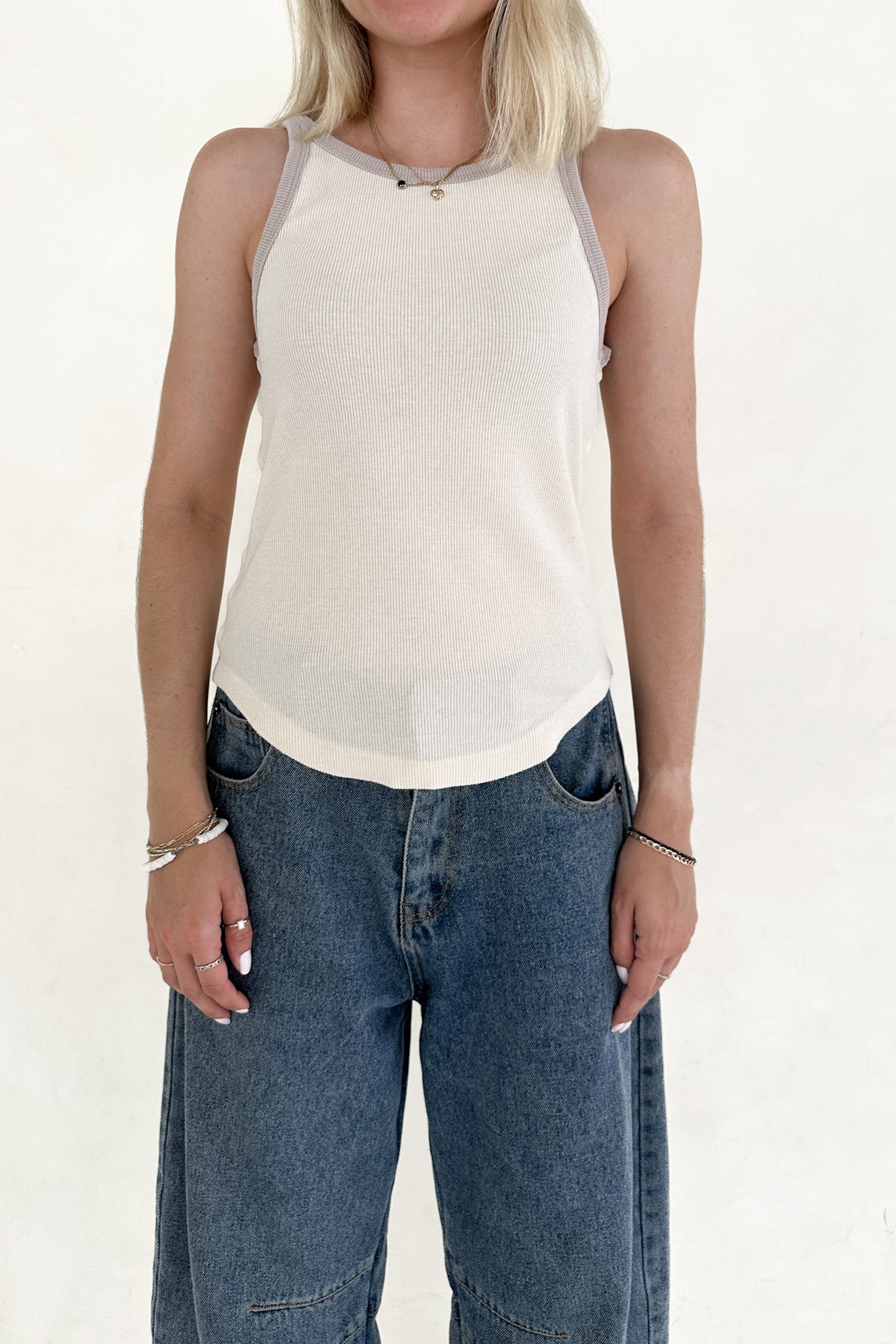 Shoreline Color Block Tank Top in Slate and Oatmeal - Neutral Ground