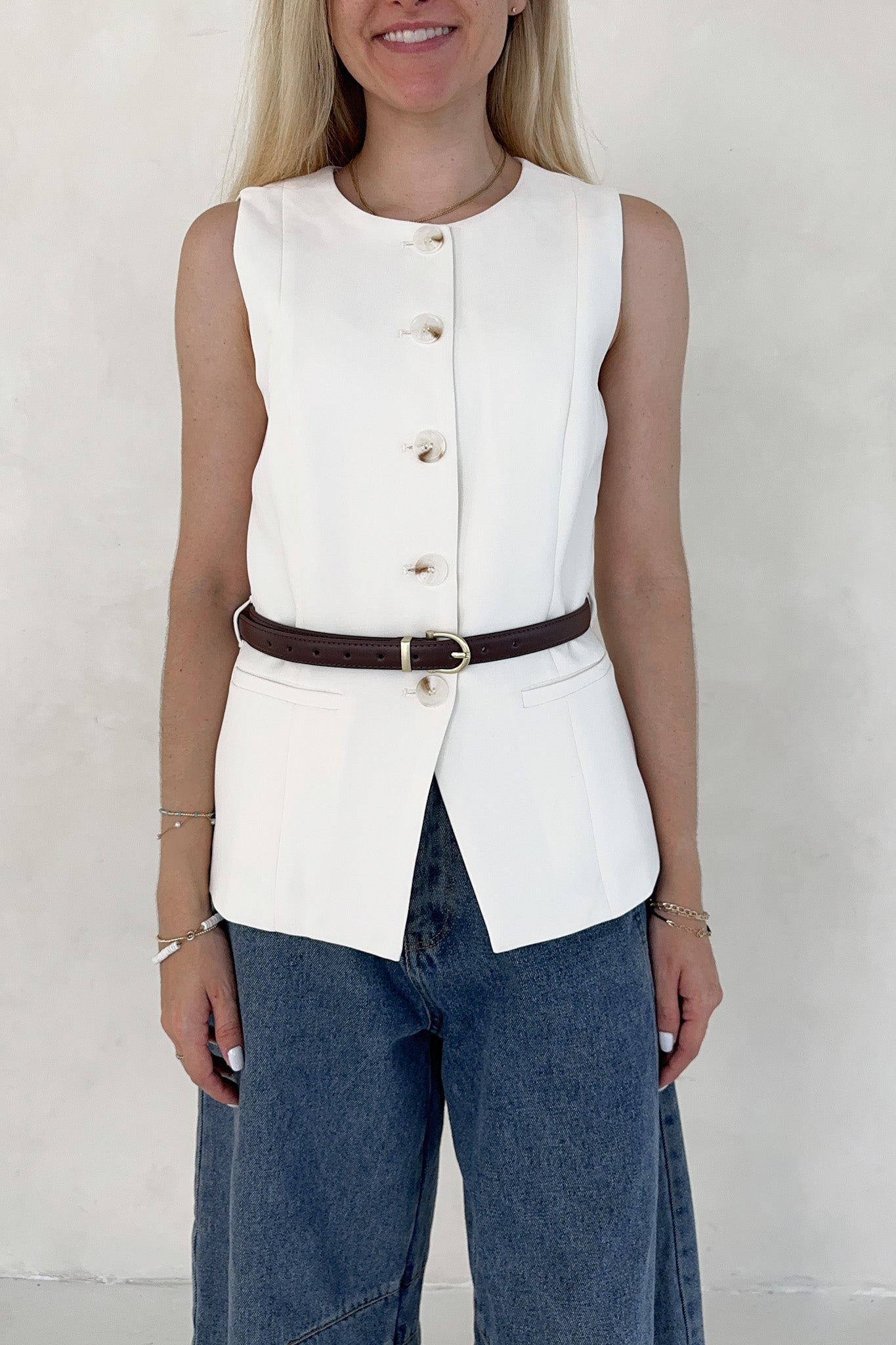 Sinclair Ivory Belted Vest - Neutral Ground