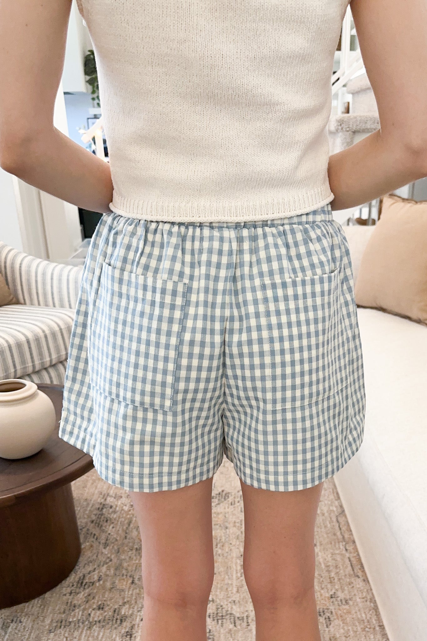 Sky Gingham Shorts in Blue - Neutral Ground
