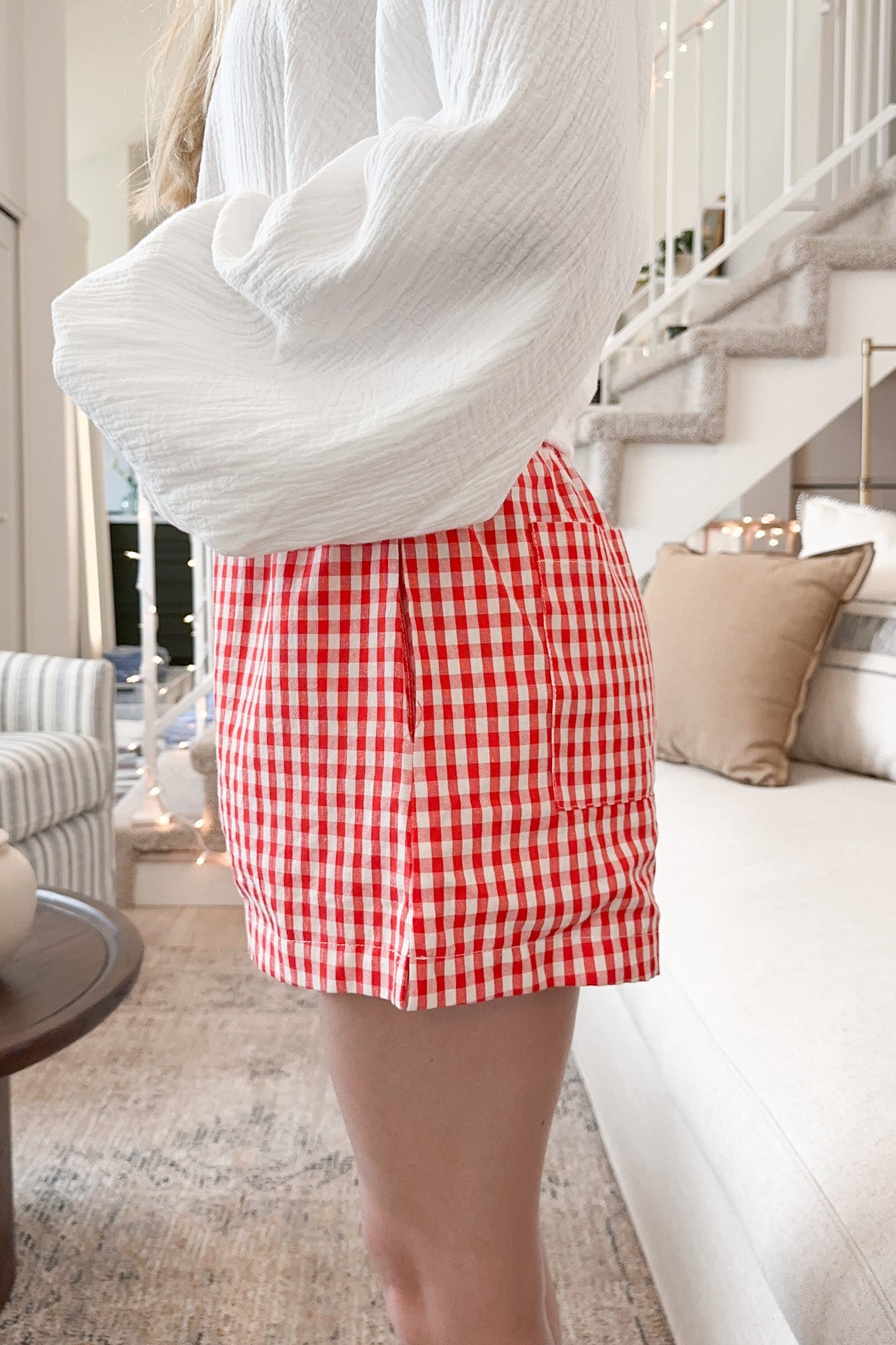 Sky Gingham Shorts in Red - Neutral Ground