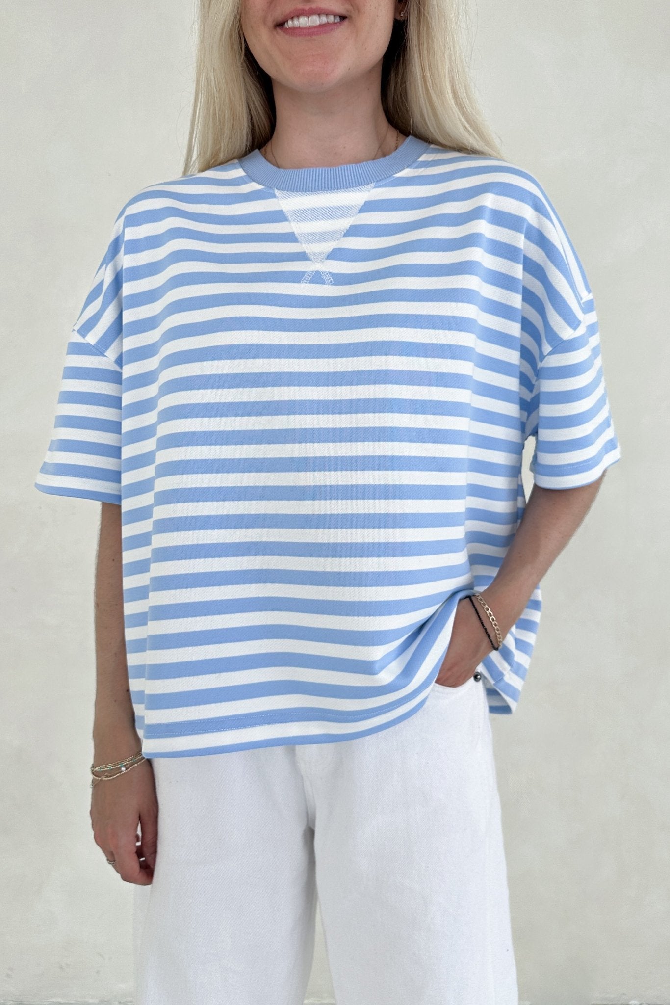 Skylar Blue and White Striped Tee - Neutral Ground