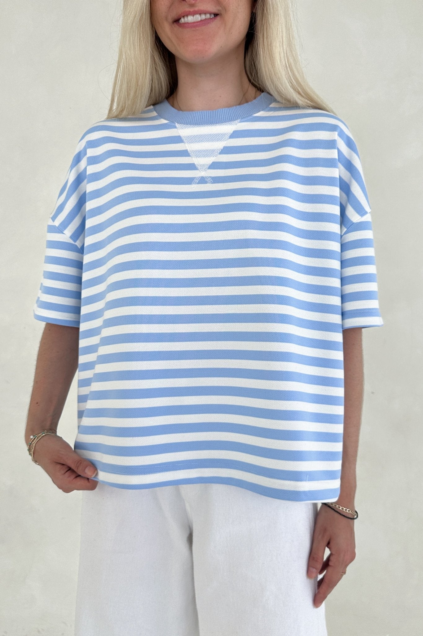 Skylar Blue and White Striped Tee - Neutral Ground