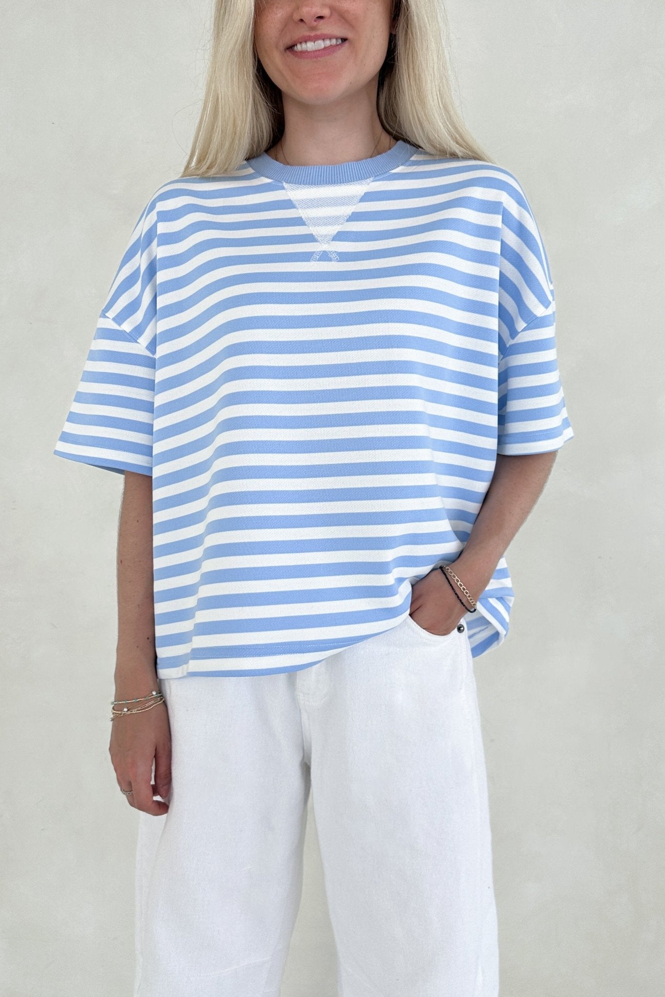 Skylar Blue and White Striped Tee - Neutral Ground