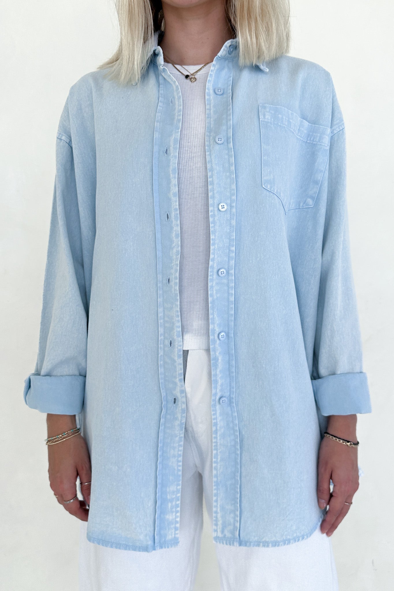 Sloan Pigment Washed Oversized Denim Shirt in Blue - Neutral Ground