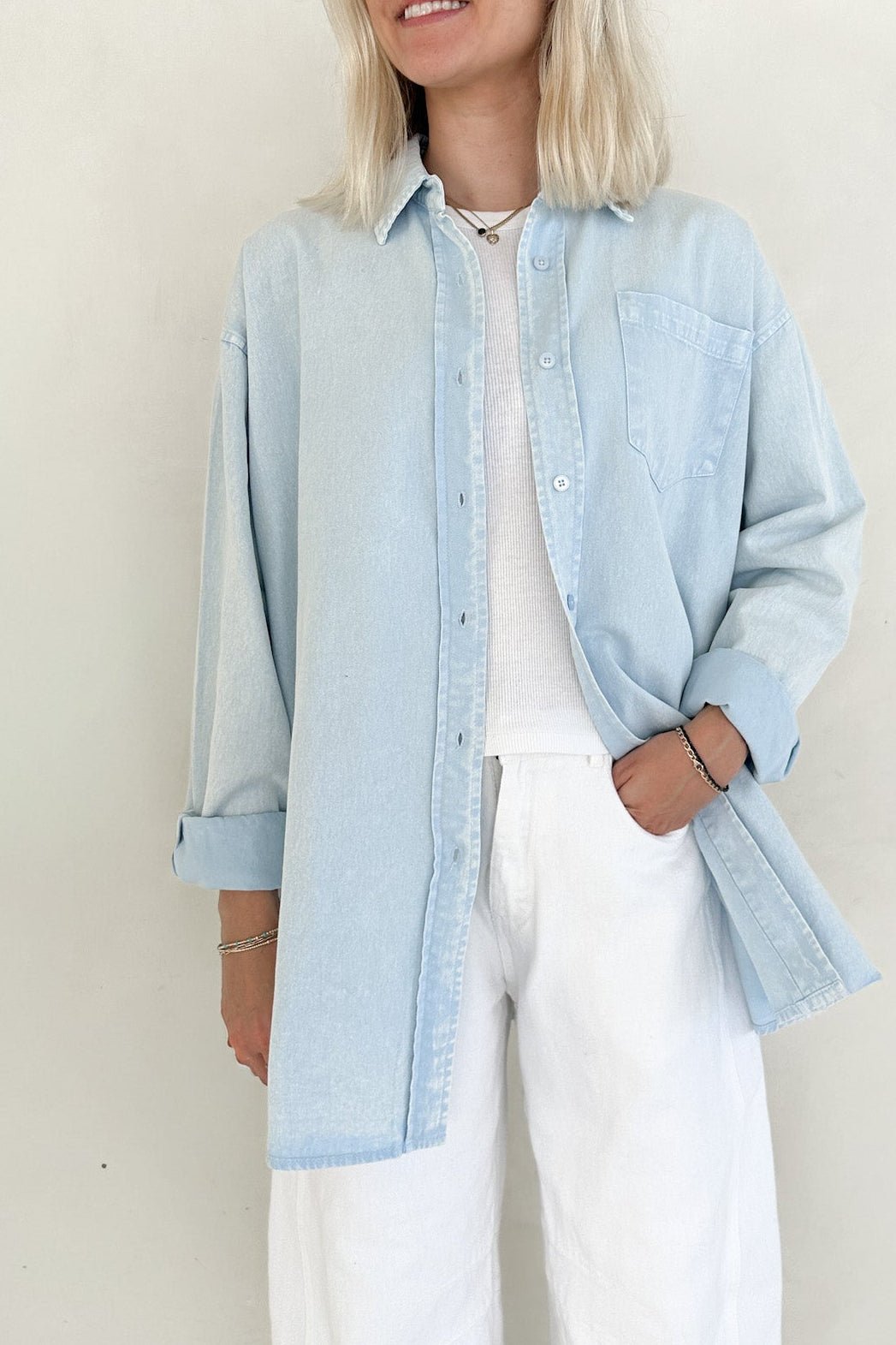 Sloan Pigment Washed Oversized Denim Shirt in Blue - Neutral Ground