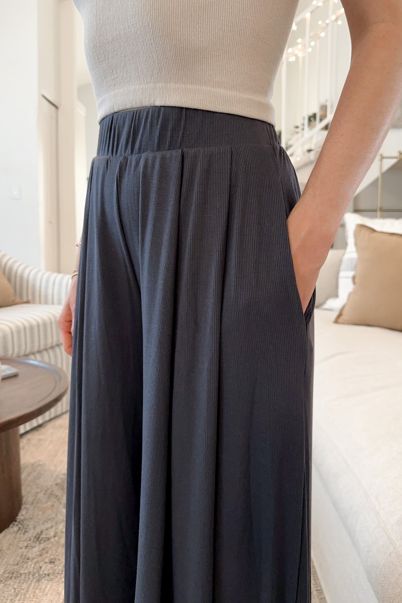 Soho Ribbed Wide Leg Pants - Neutral Ground