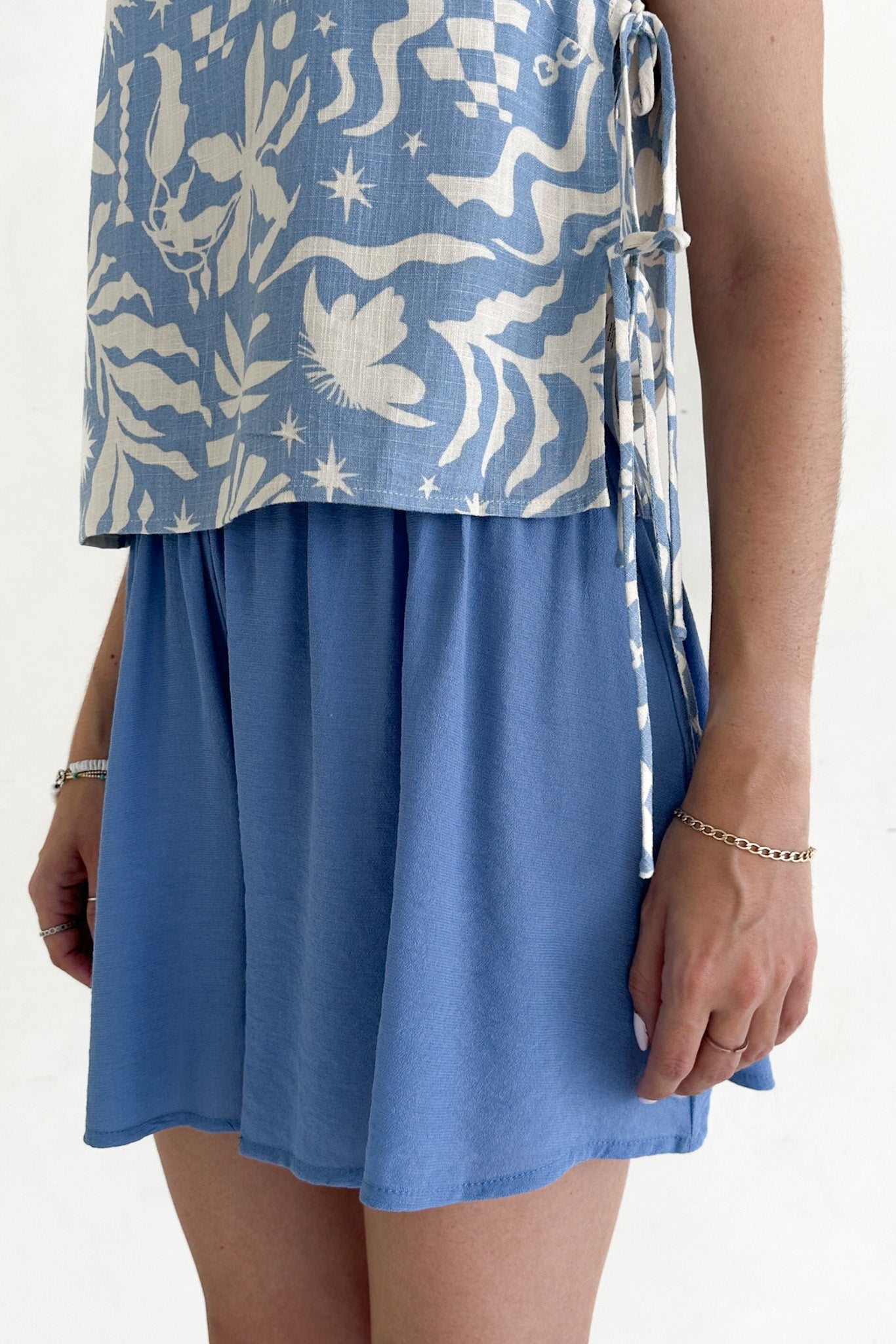 Somerset Dusty Blue Wide Leg Woven Shorts - Neutral Ground