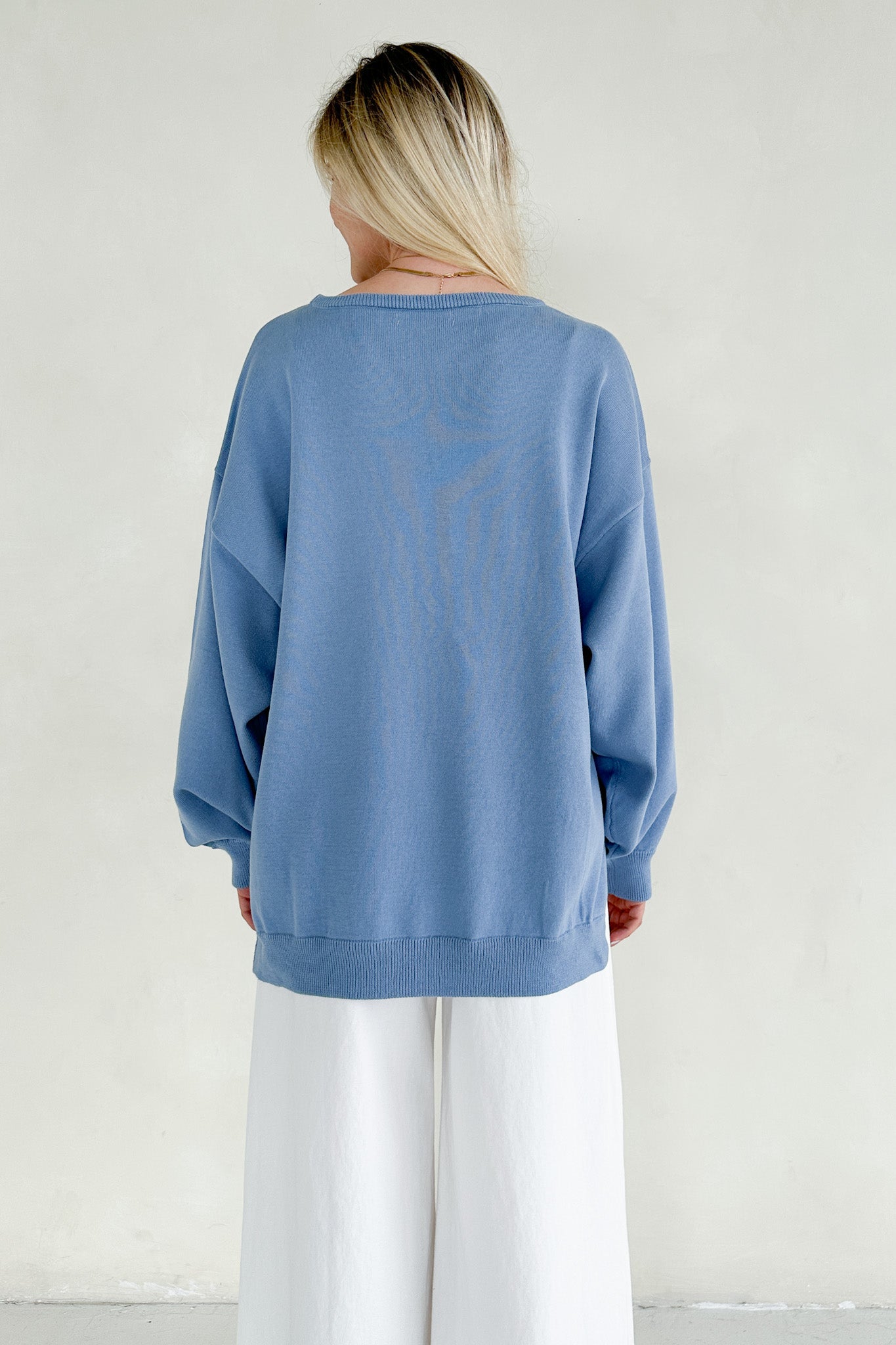 Sonny Long Sleeve Oversized Pullover in Dusty Blue - Neutral Ground