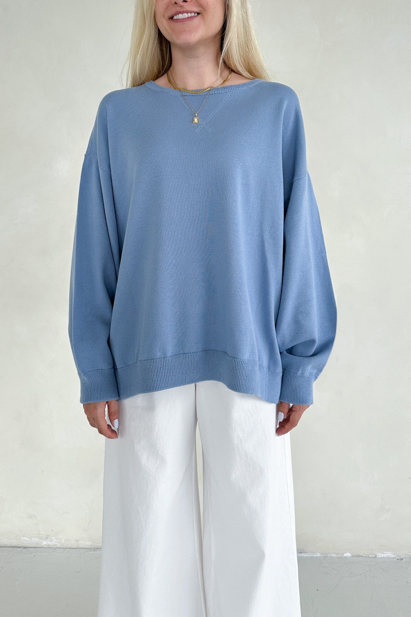 Sonny Long Sleeve Oversized Pullover in Dusty Blue - Neutral Ground