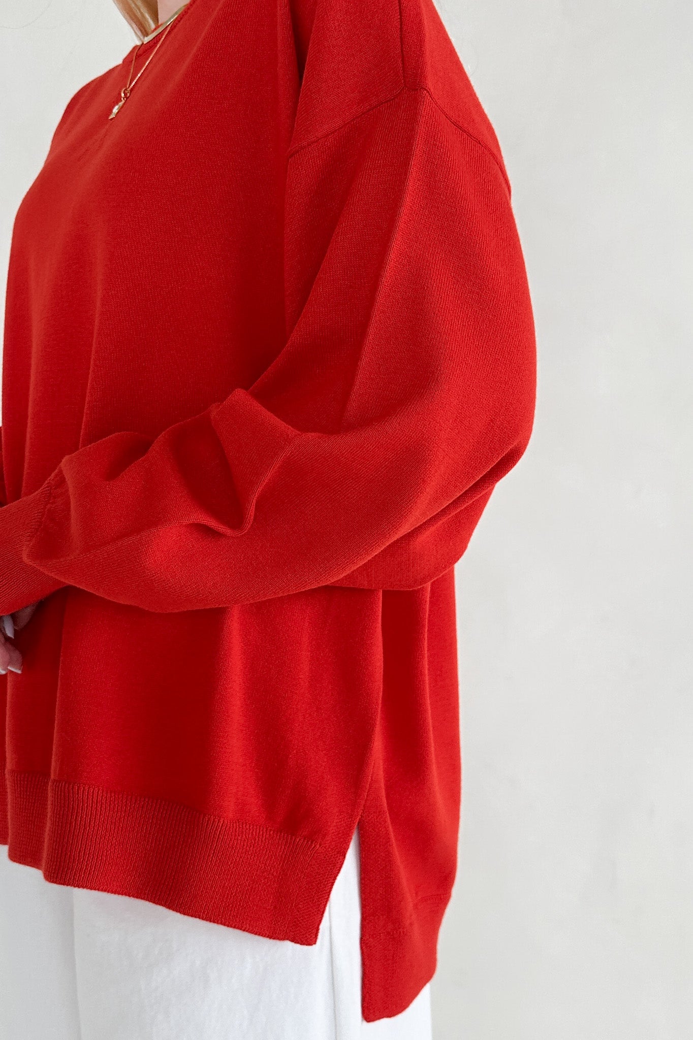 Sonny Long Sleeve Oversized Pullover in Poppy Red - Neutral Ground