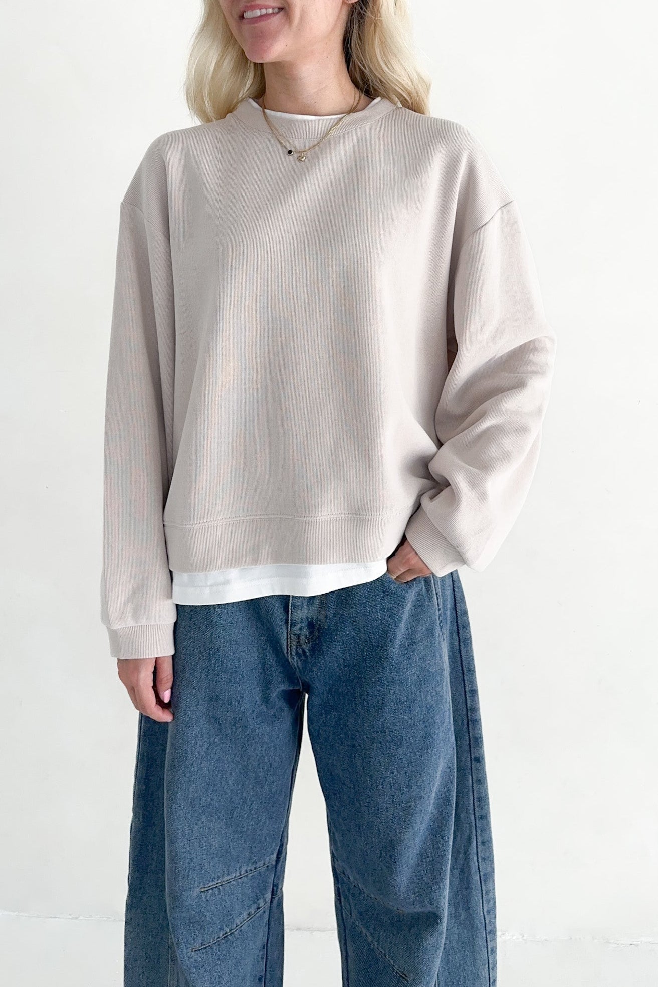 Sophie Crew Twofer Pullover in Clay - Neutral Ground