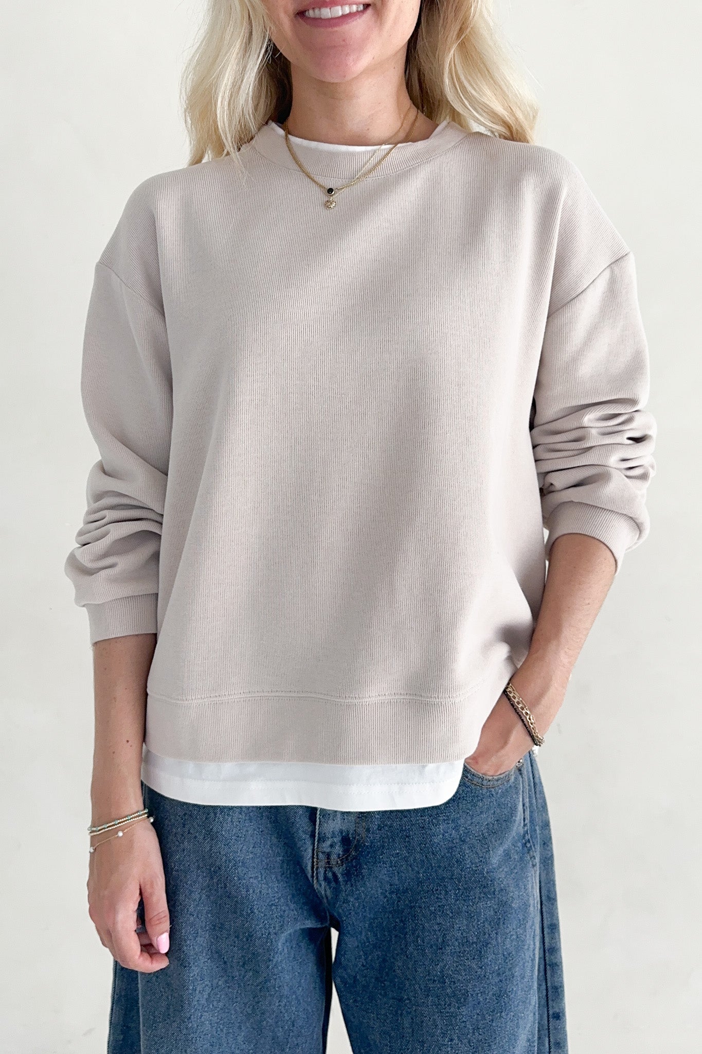 Sophie Crew Twofer Pullover in Clay - Neutral Ground