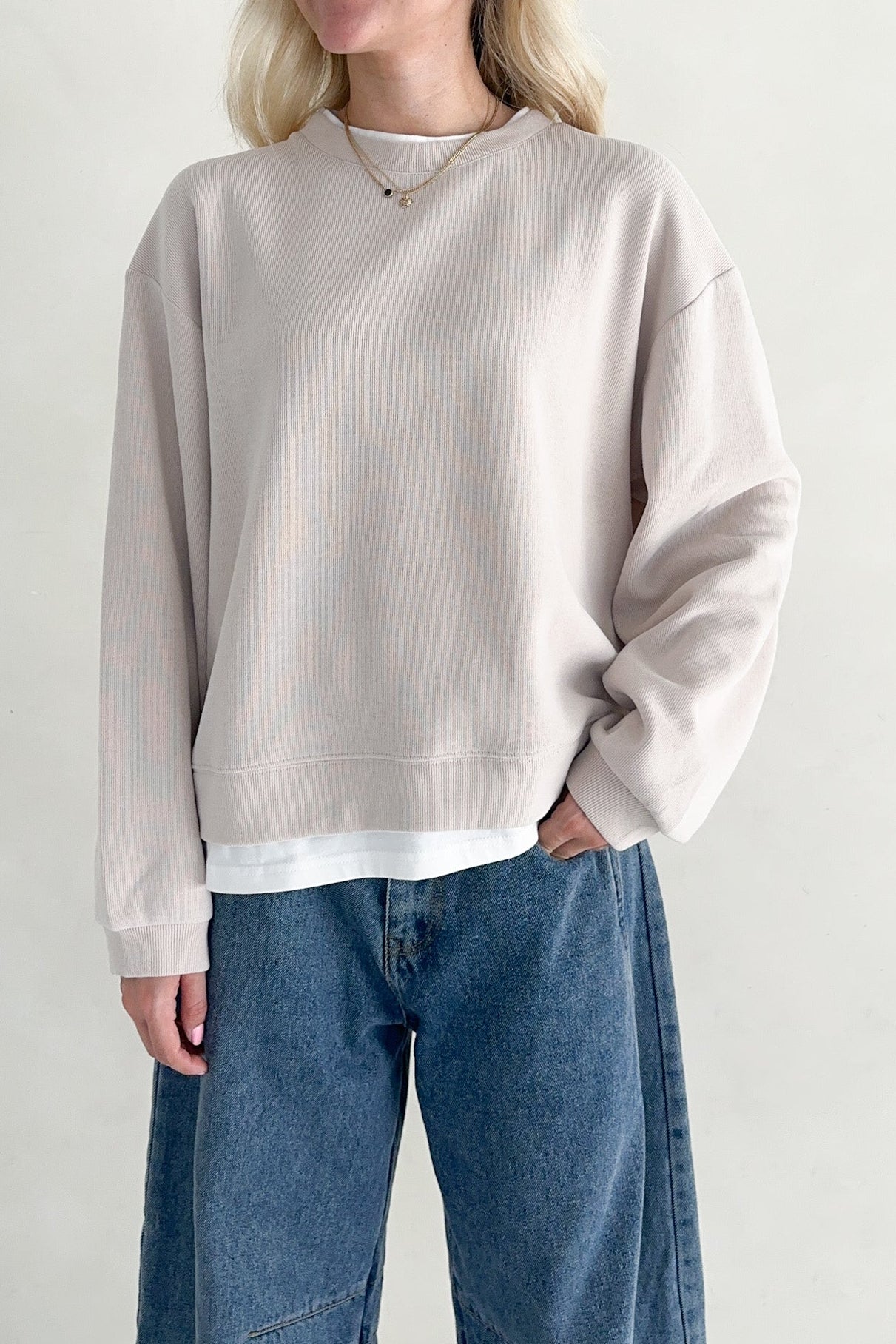 Sophie Crew Twofer Pullover in Clay - Neutral Ground