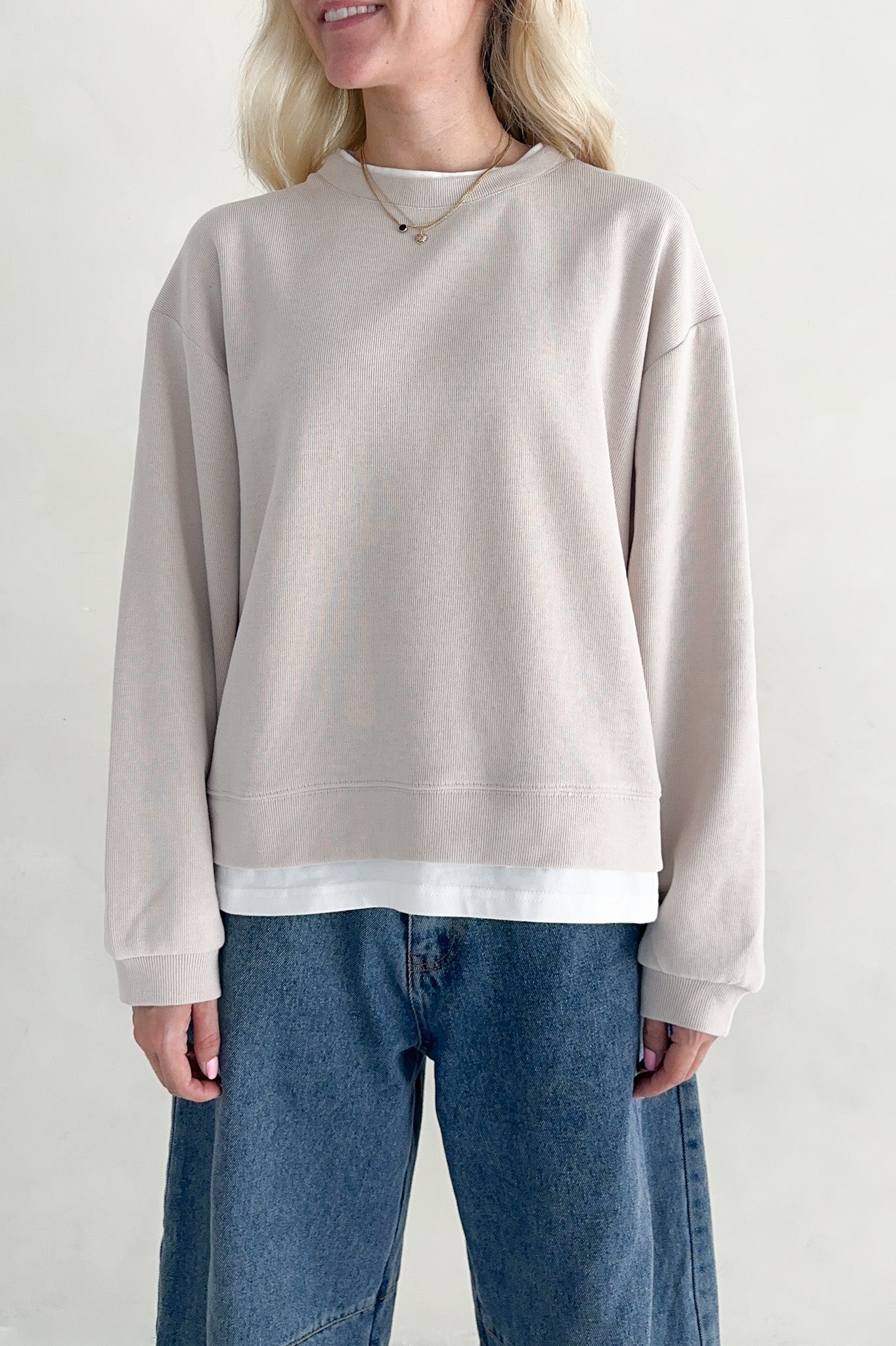 Sophie Crew Twofer Pullover in Clay - Neutral Ground