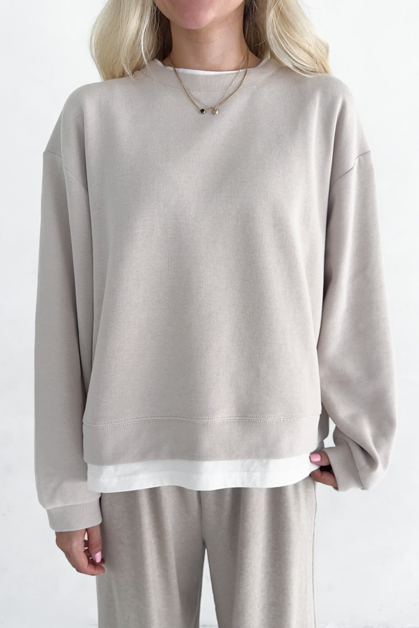 Sophie Crew Twofer Pullover in Clay - Neutral Ground