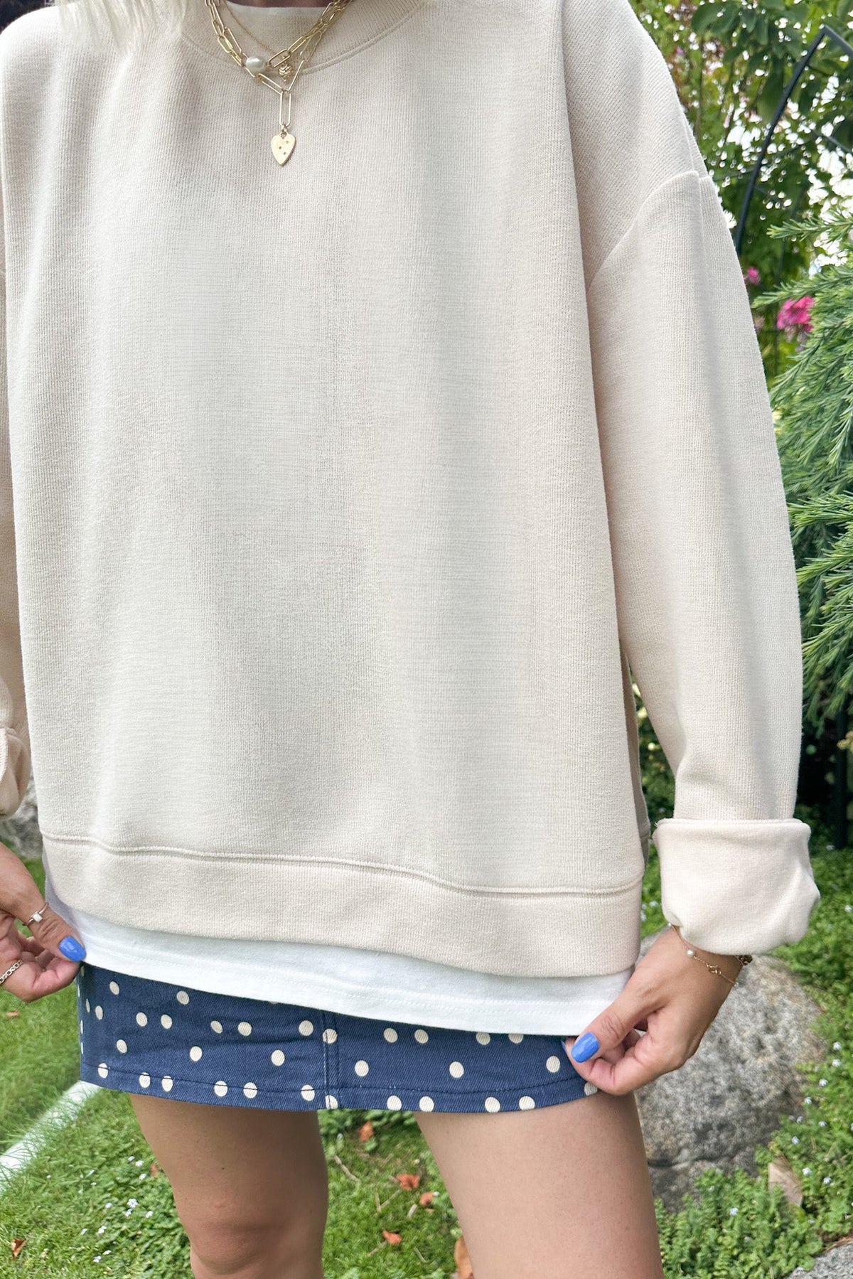 Sophie Crew Twofer Pullover in Cream - Neutral Ground