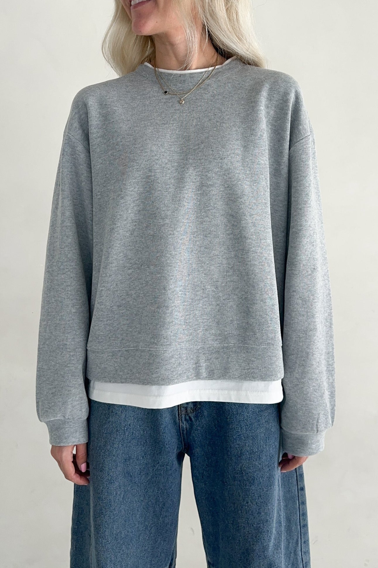 Sophie Crew Twofer Pullover in Heather Grey - Neutral Ground