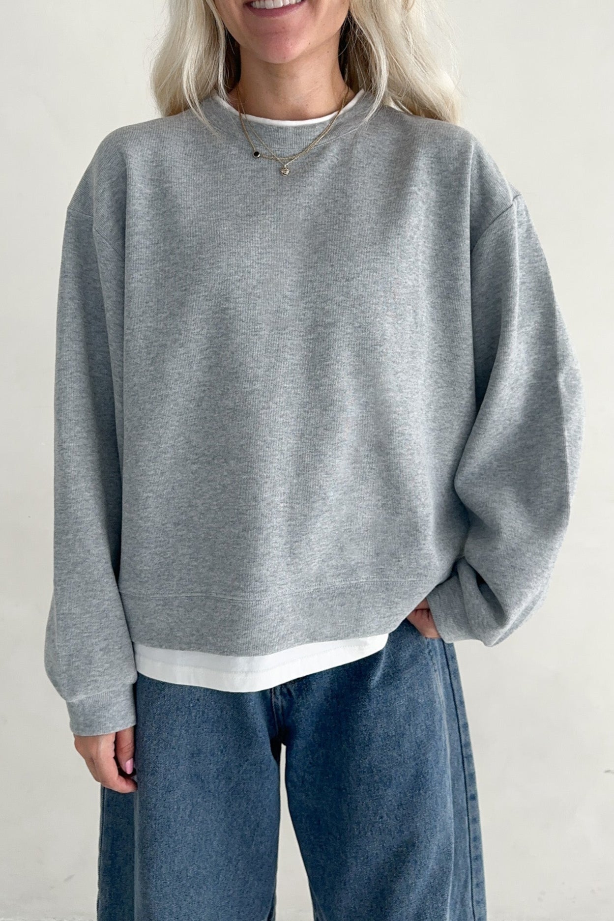 Sophie Crew Twofer Pullover in Heather Grey - Neutral Ground