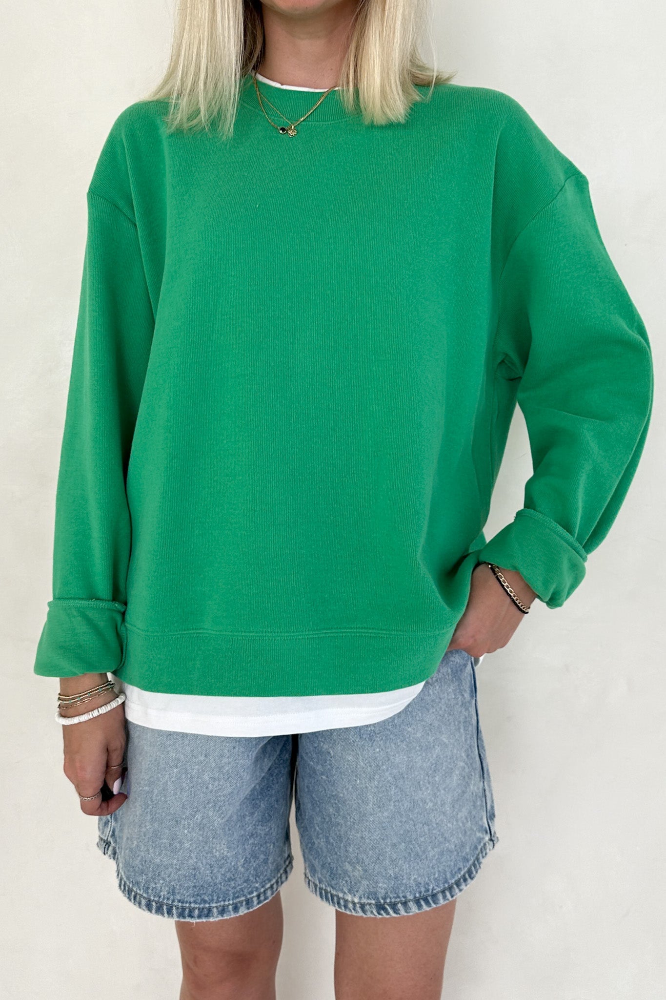 Sophie Crew Twofer Pullover in Kelly Green - Neutral Ground