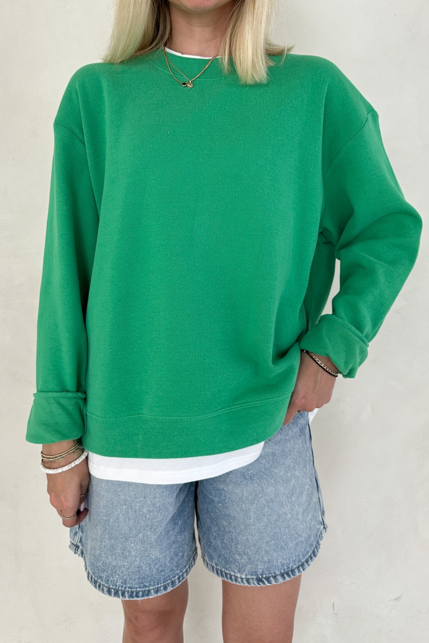 Sophie Crew Twofer Pullover in Kelly Green - Neutral Ground