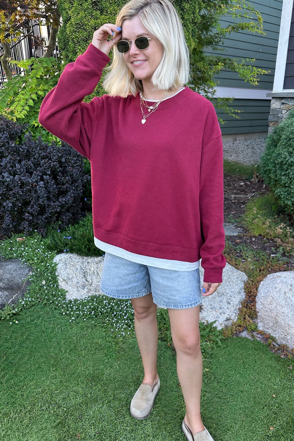 Sophie Crew Twofer Pullover in Maroon - Neutral Ground