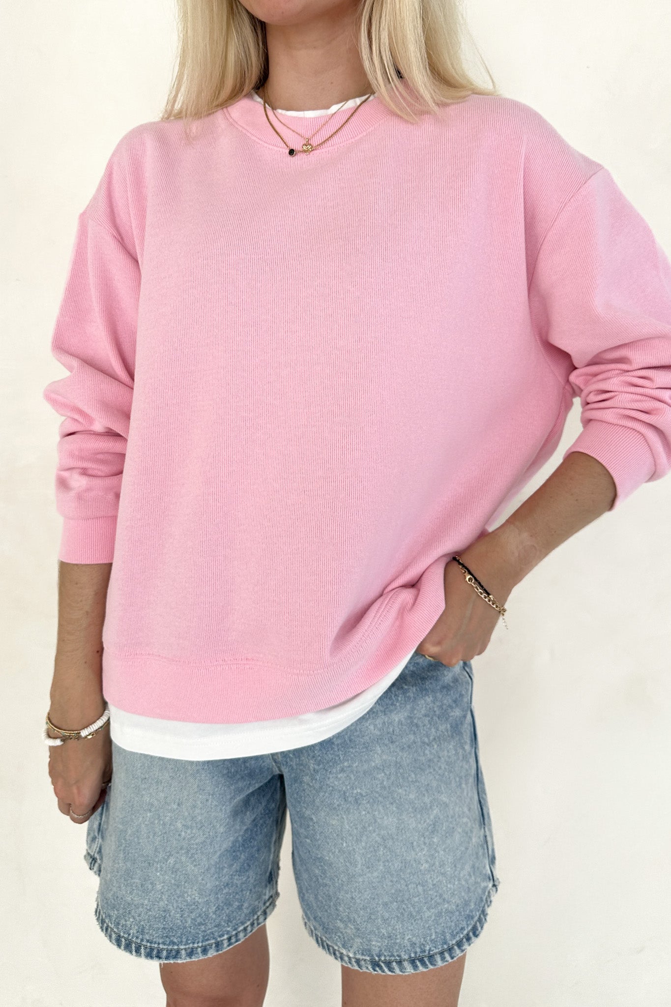 Sophie Crew Twofer Pullover in Pink - Neutral Ground