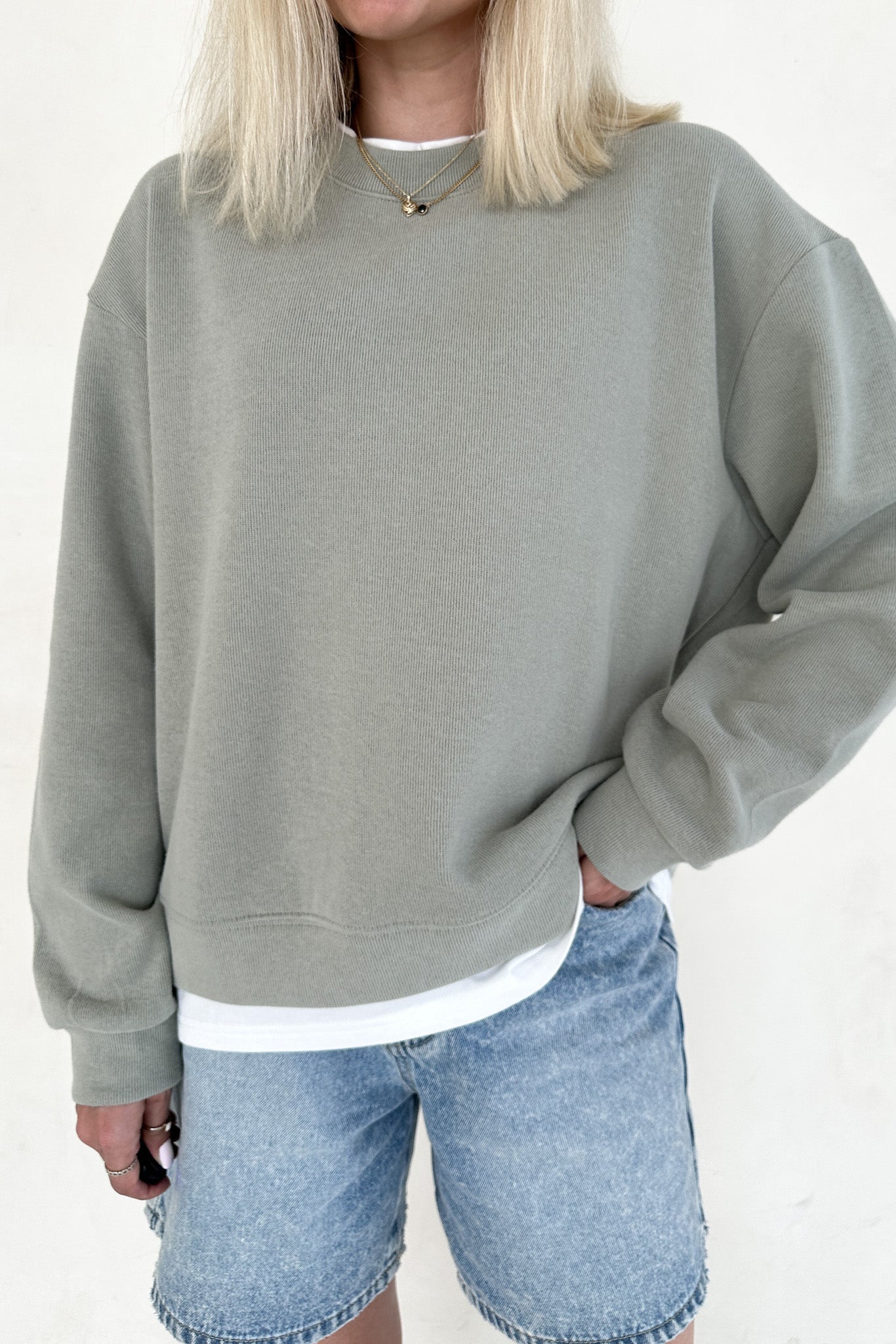 Sophie Crew Twofer Pullover in Sage - Neutral Ground