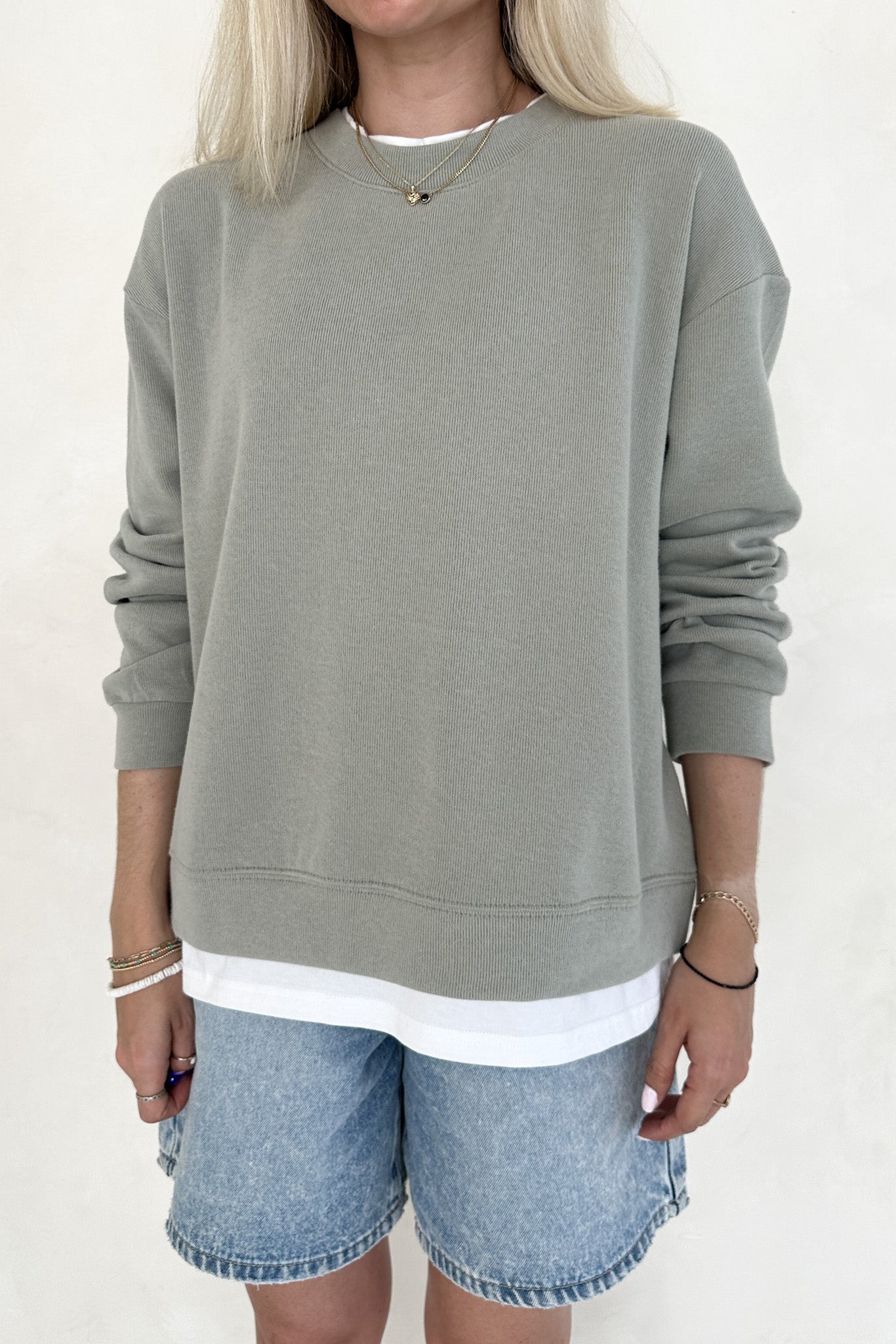 Sophie Crew Twofer Pullover in Sage - Neutral Ground