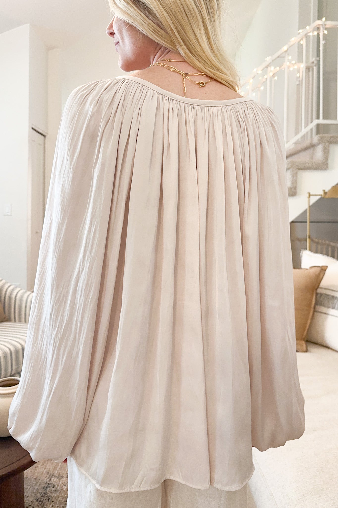St. Maritz Satin Blouse in Pearl - Neutral Ground