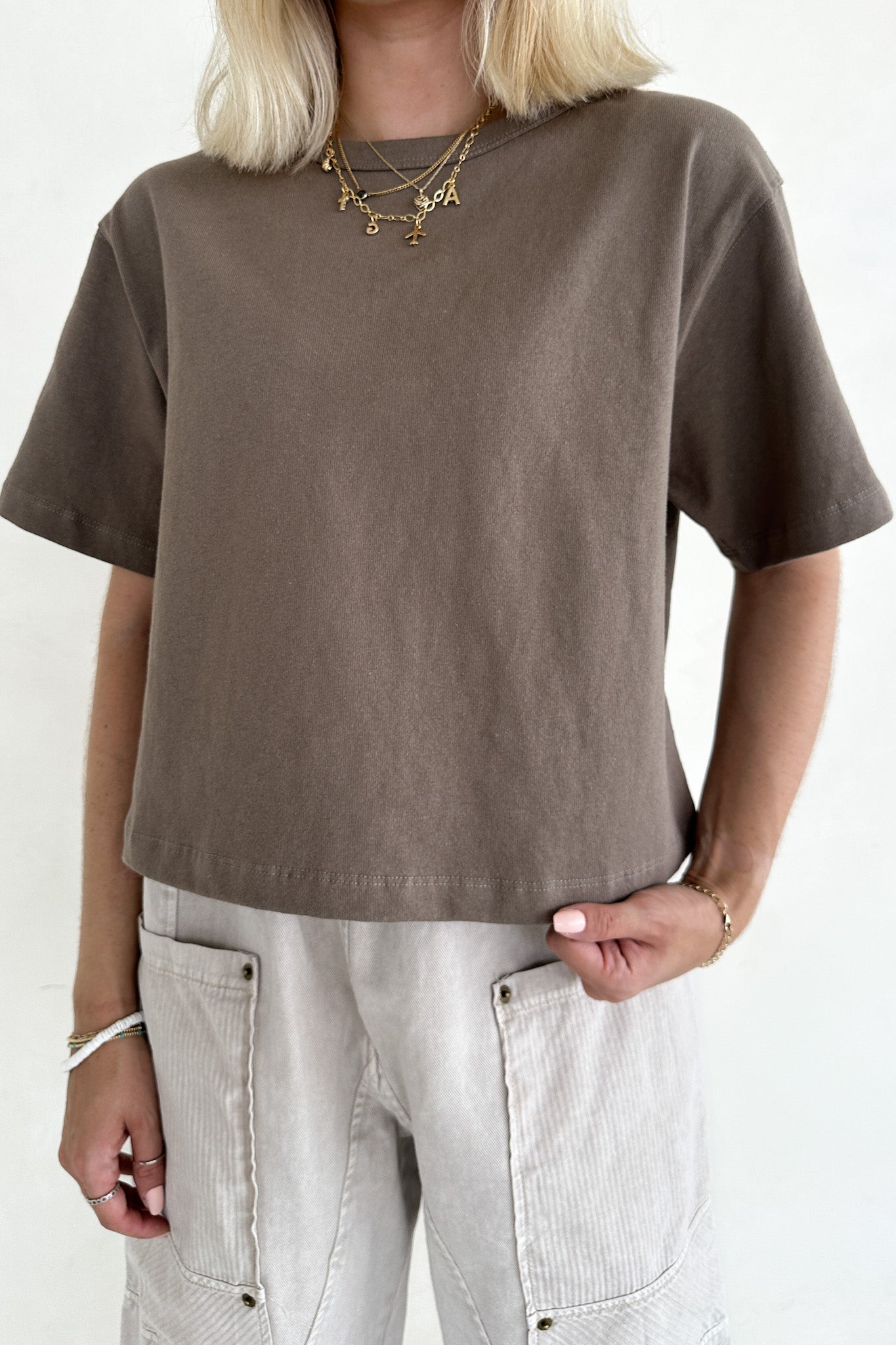 Stella Linen Short Sleeve Knit Top in Mocha - Neutral Ground
