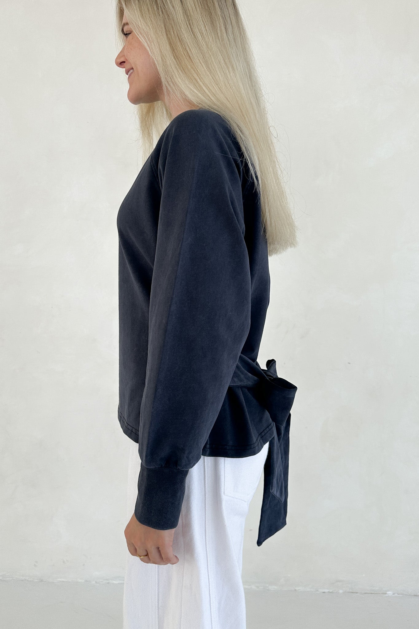 Stella Mineral Wash Tie Back Long Sleeve Pullover - Neutral Ground