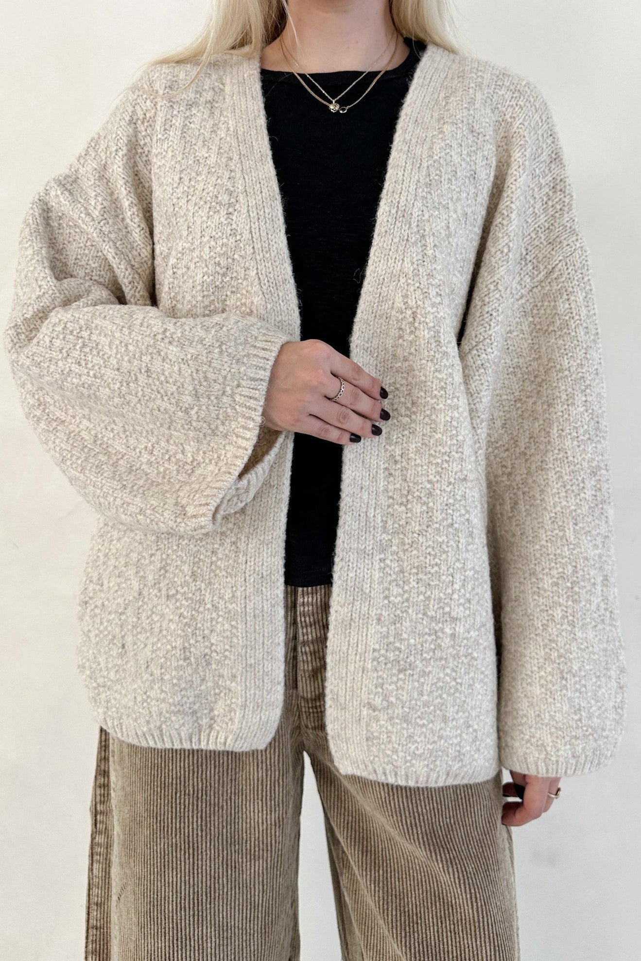 Stowe Open Front Knit Cardigan in Oatmeal - Neutral Ground