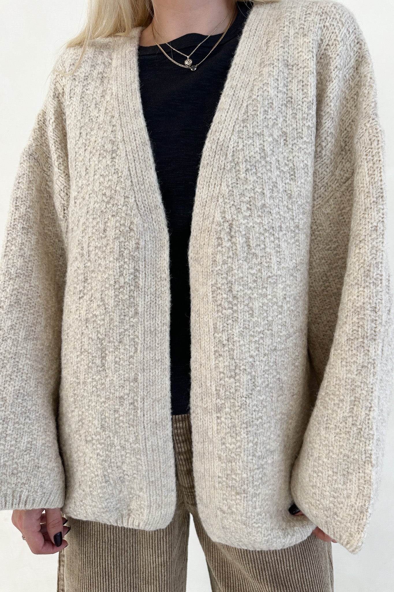Stowe Open Front Knit Cardigan in Oatmeal - Neutral Ground