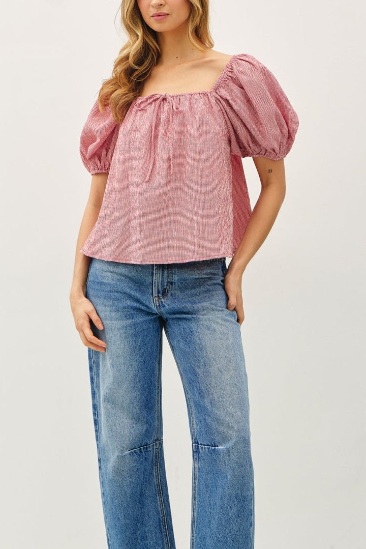 Strawberry Fields Puff Sleeve Gingham Top - Neutral Ground