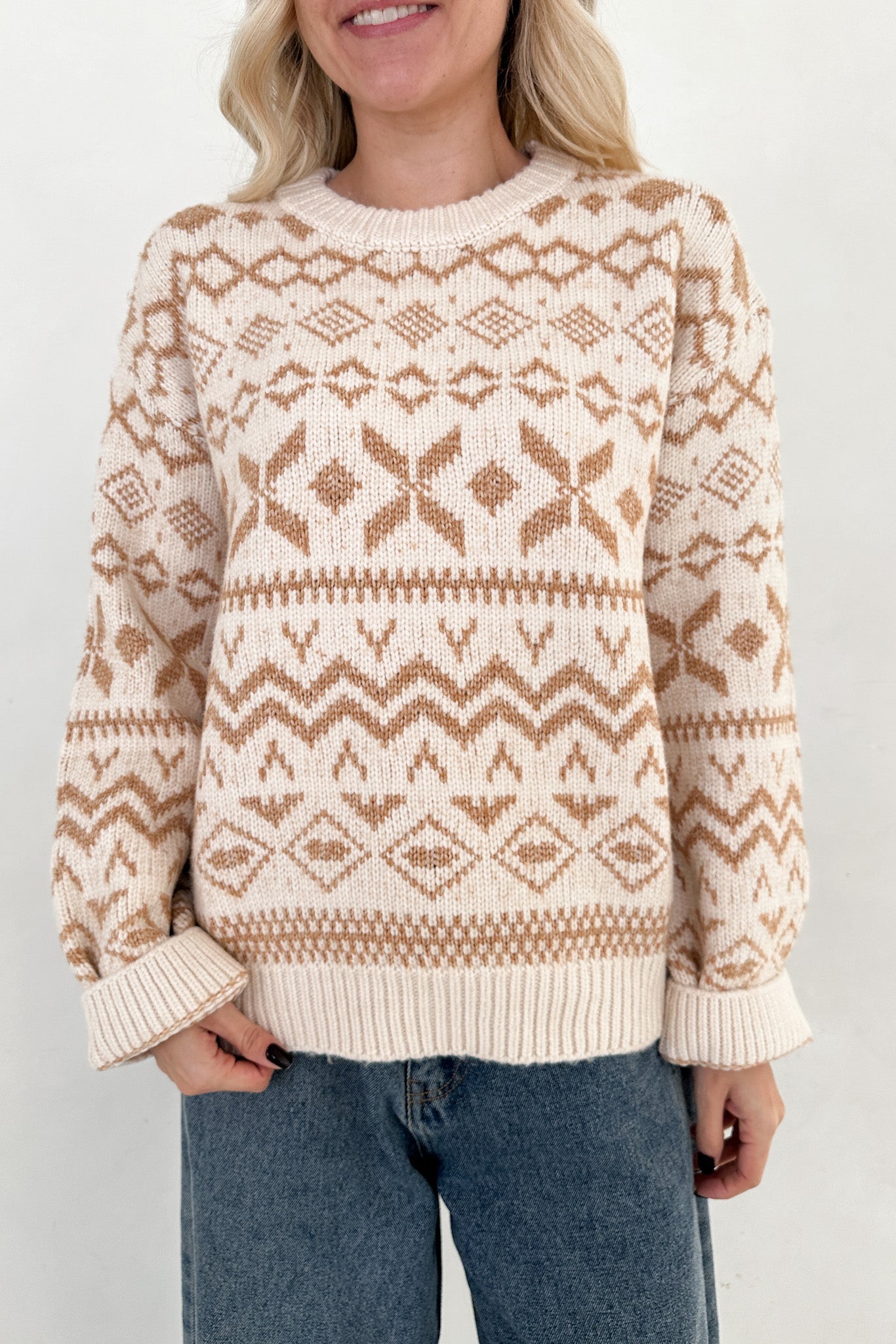 Sugar Cookie Jacquard Knit Sweater - Neutral Ground