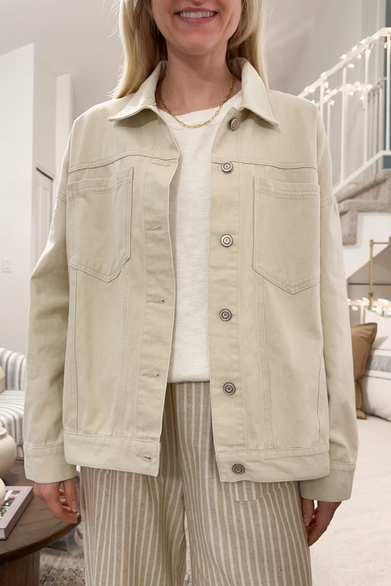 Summer Nights Washed Cotton Lightweight Jacket - Neutral Ground
