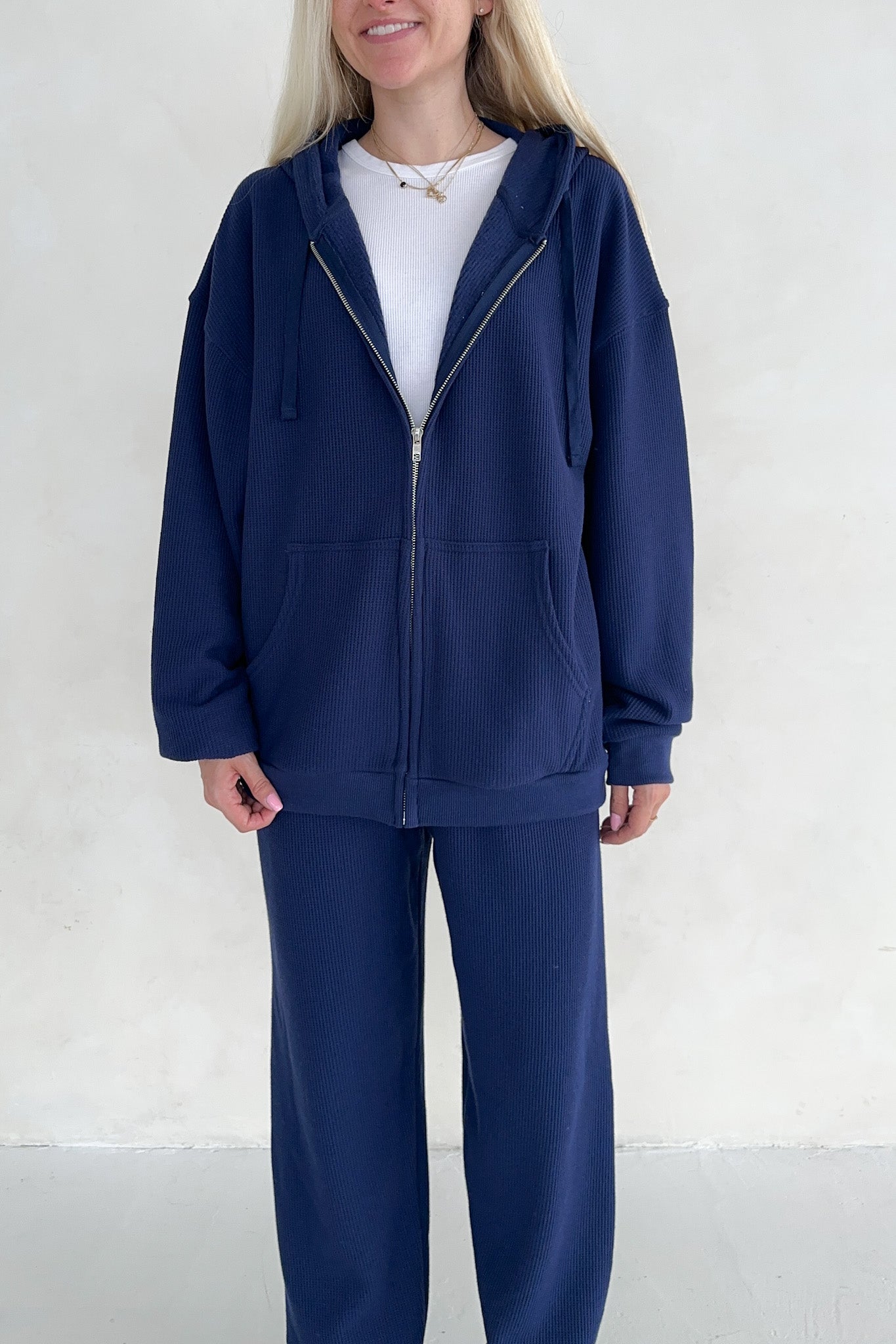 Sundays Waffle Knit Hoodie in Blueberry Latte - Neutral Ground