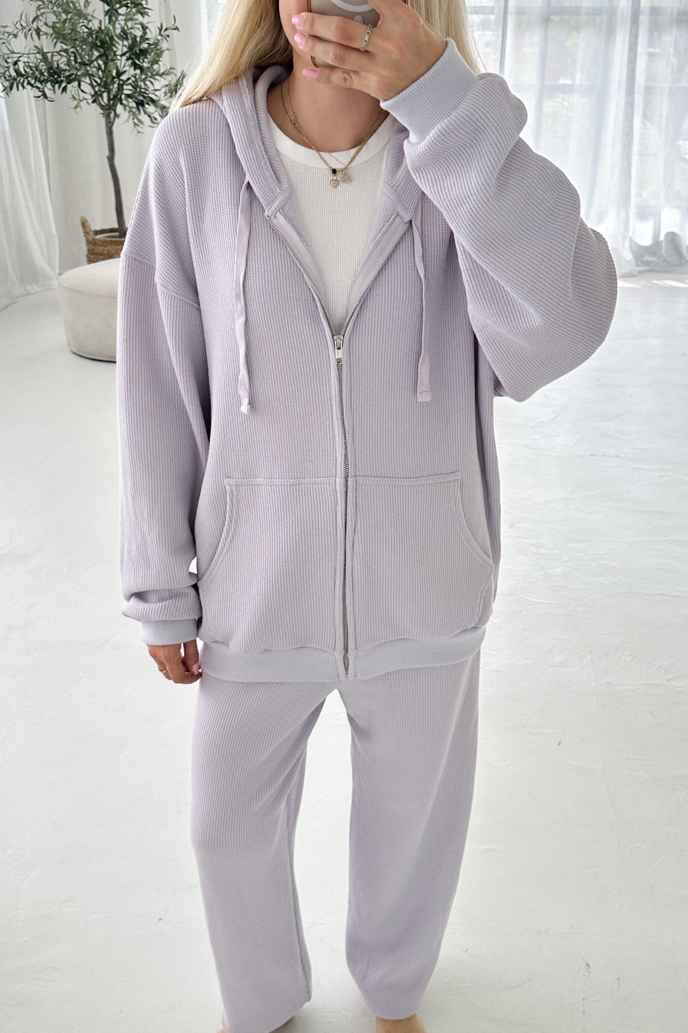 Sundays Waffle Knit Hoodie in Lavender Swirl - Neutral Ground