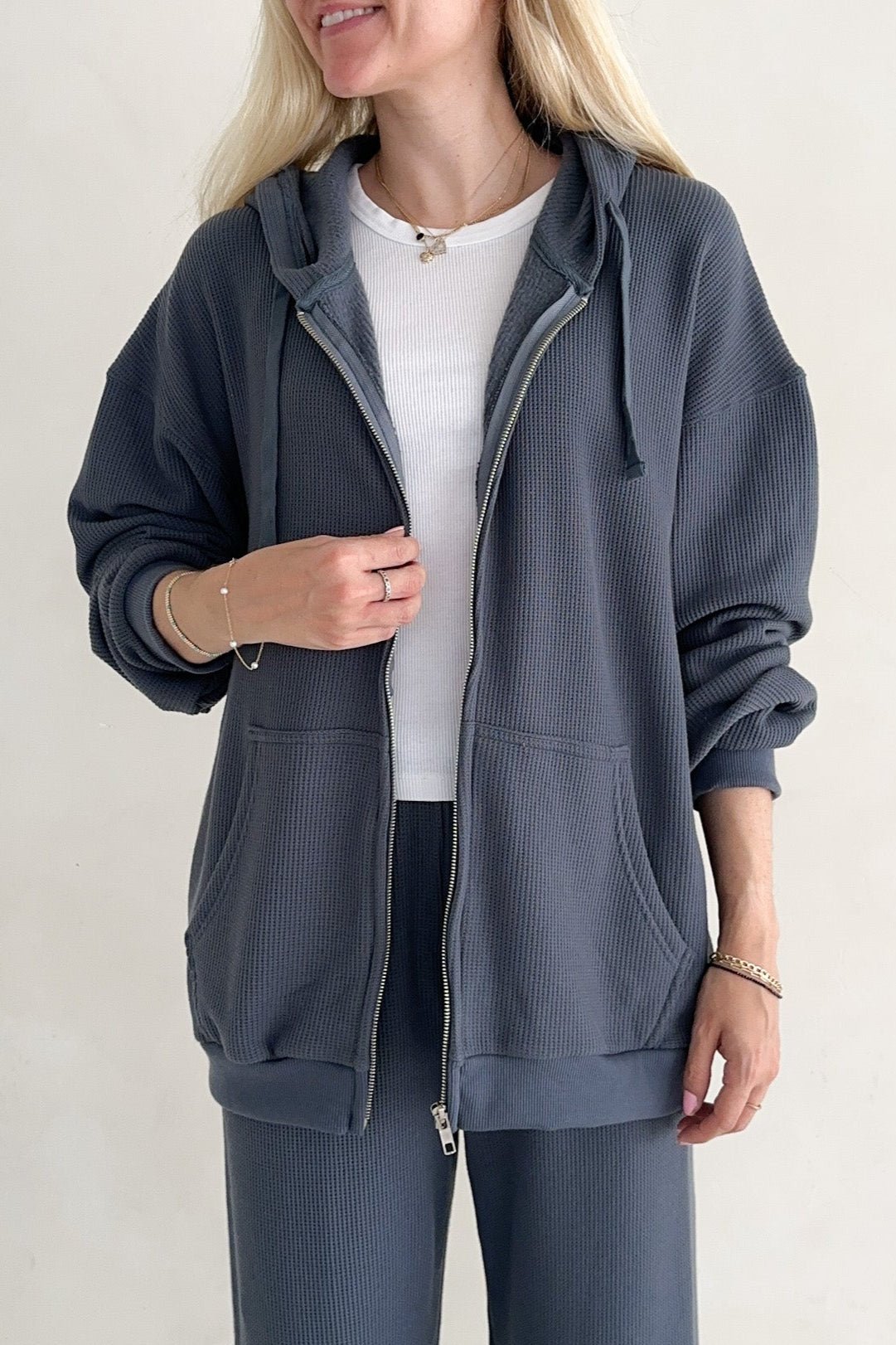 Sundays Waffle Knit Hoodie in London Fog - Neutral Ground